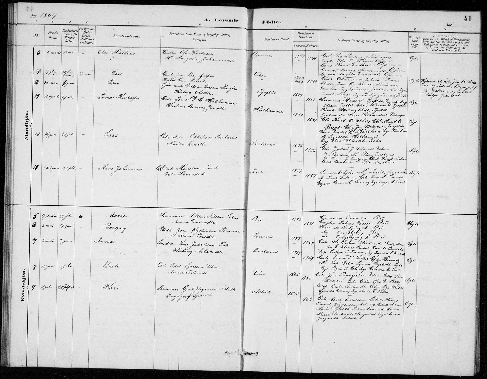 Ullensvang sokneprestembete, SAB/A-78701/H/Hab: Parish register (copy) no. E  7, 1887-1929, p. 41