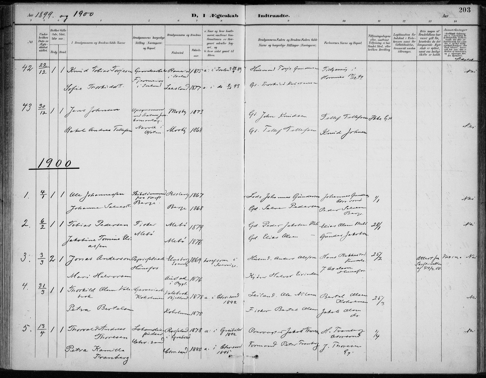 Oddernes sokneprestkontor, AV/SAK-1111-0033/F/Fa/Faa/L0010: Parish register (official) no. A 10, 1897-1911, p. 203