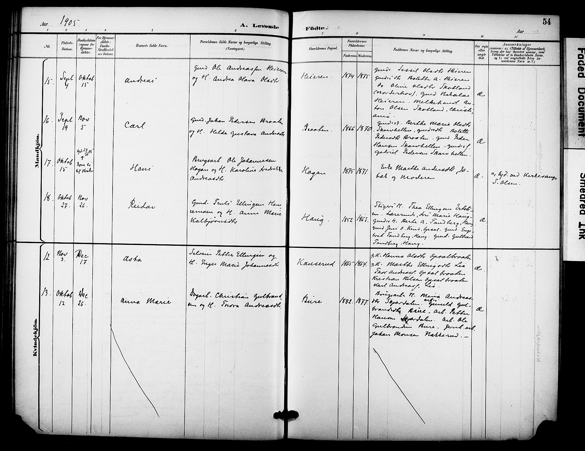 Hole kirkebøker, AV/SAKO-A-228/F/Fb/L0002: Parish register (official) no. II 2, 1892-1906, p. 54