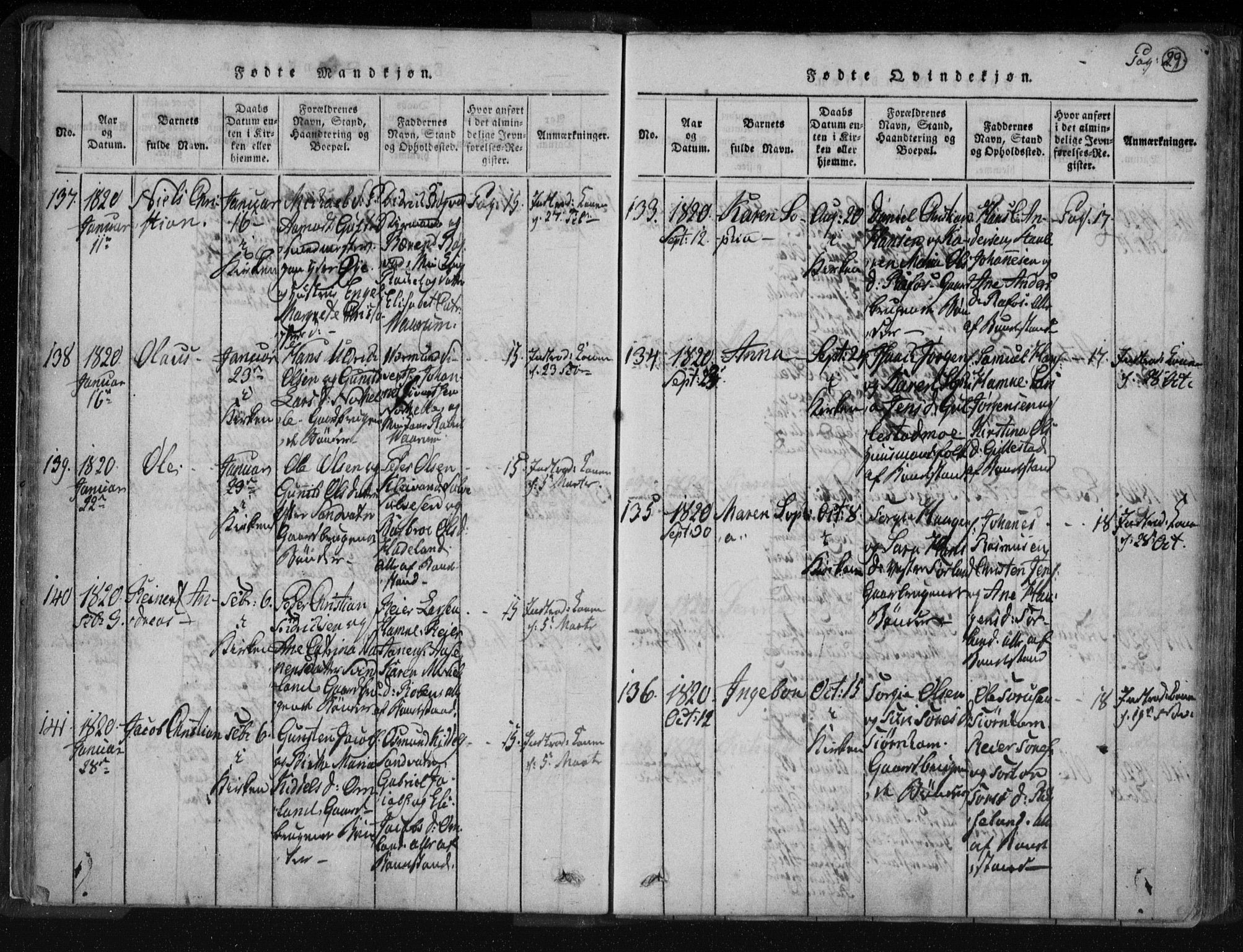 Kvinesdal sokneprestkontor, AV/SAK-1111-0026/F/Fa/Fab/L0003: Parish register (official) no. A 3, 1815-1829, p. 29