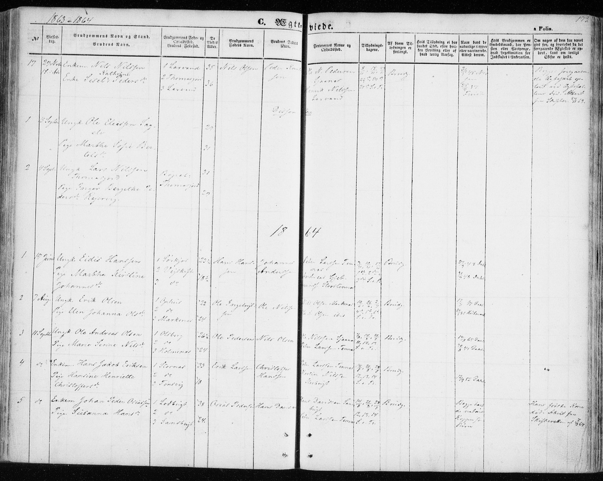 Balsfjord sokneprestembete, SATØ/S-1303/G/Ga/L0003kirke: Parish register (official) no. 3, 1856-1870, p. 173