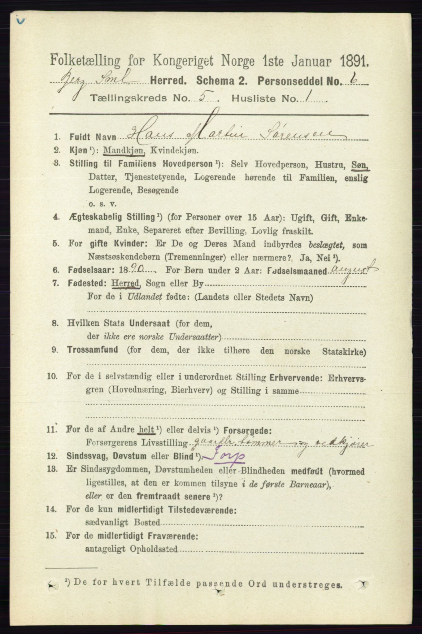 RA, 1891 census for 0116 Berg, 1891, p. 3389