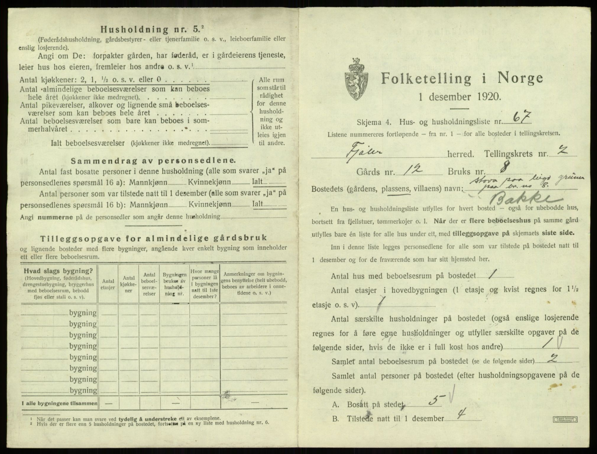 SAB, 1920 census for Fjaler, 1920, p. 285