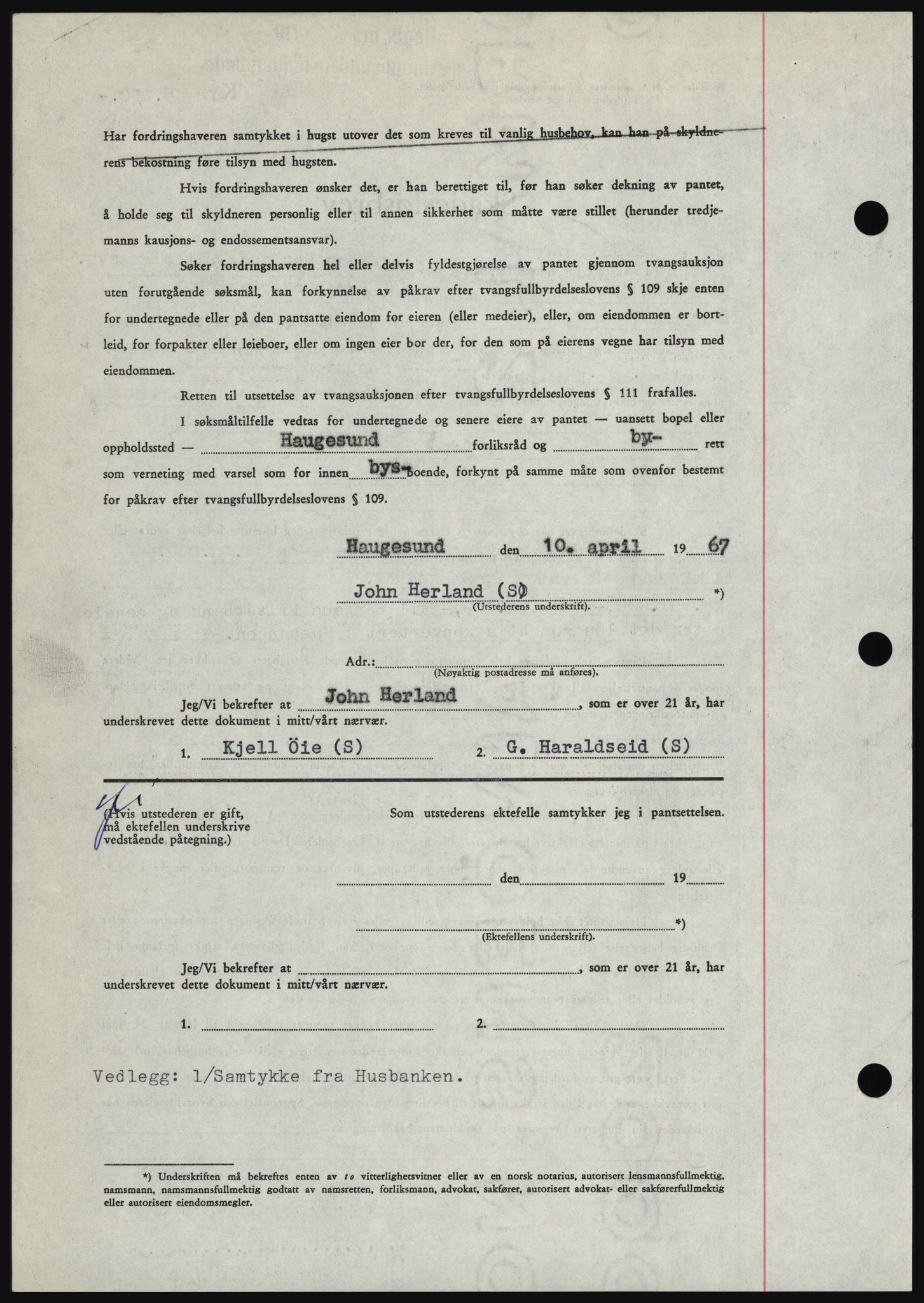 Haugesund tingrett, SAST/A-101415/01/II/IIC/L0056: Mortgage book no. B 56, 1966-1967, Diary no: : 895/1967