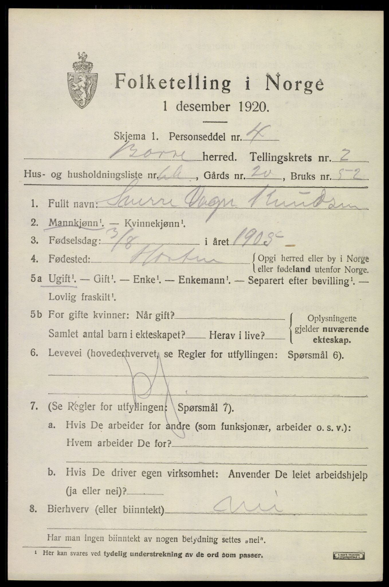 SAKO, 1920 census for Borre, 1920, p. 4936