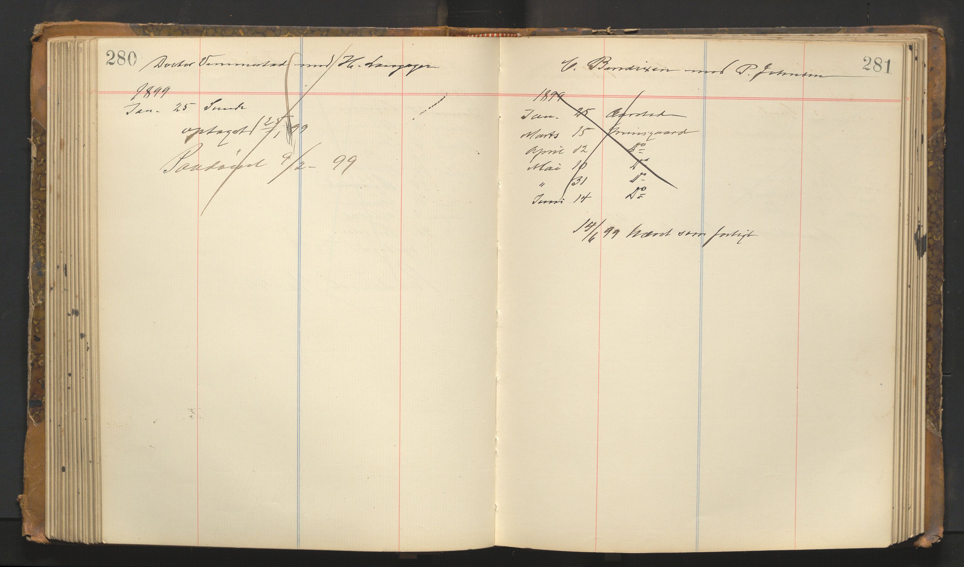 Stavanger byfogd, AV/SAST-A-101408/001/3/32/32A/L0002: Saksliste for Stavanger byting, 1894-1900, p. 280-281