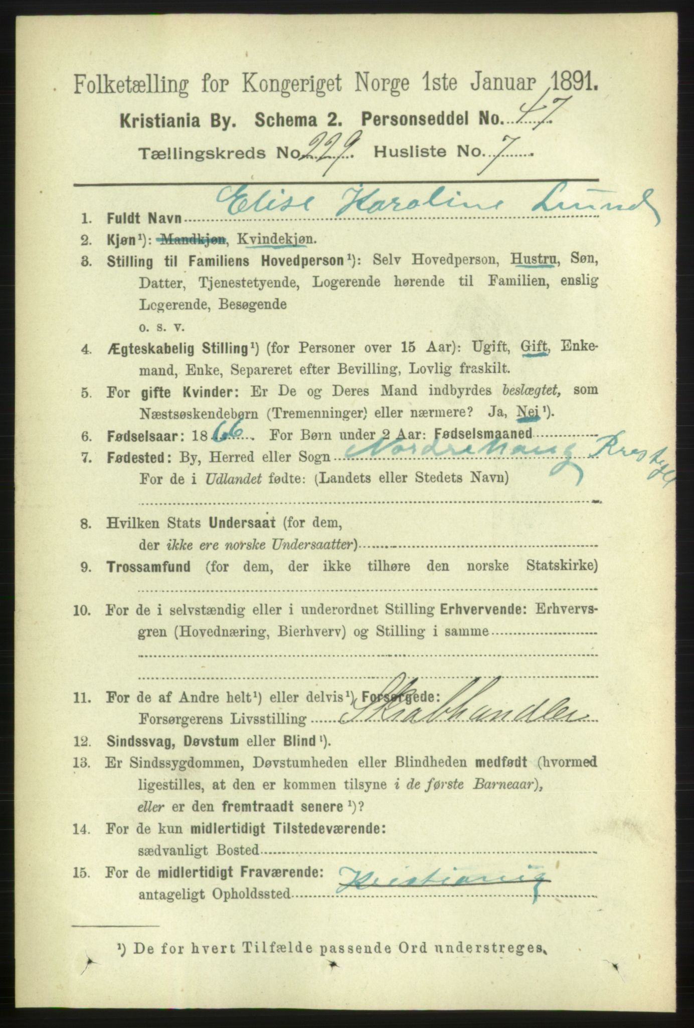 RA, 1891 census for 0301 Kristiania, 1891, p. 140603