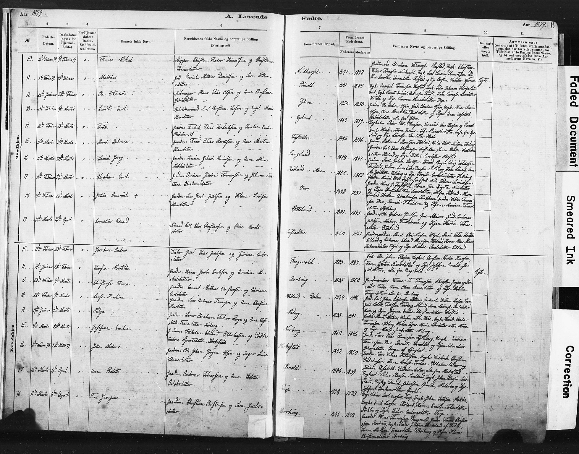 Lista sokneprestkontor, AV/SAK-1111-0027/F/Fa/L0012: Parish register (official) no. A 12, 1879-1903, p. 6