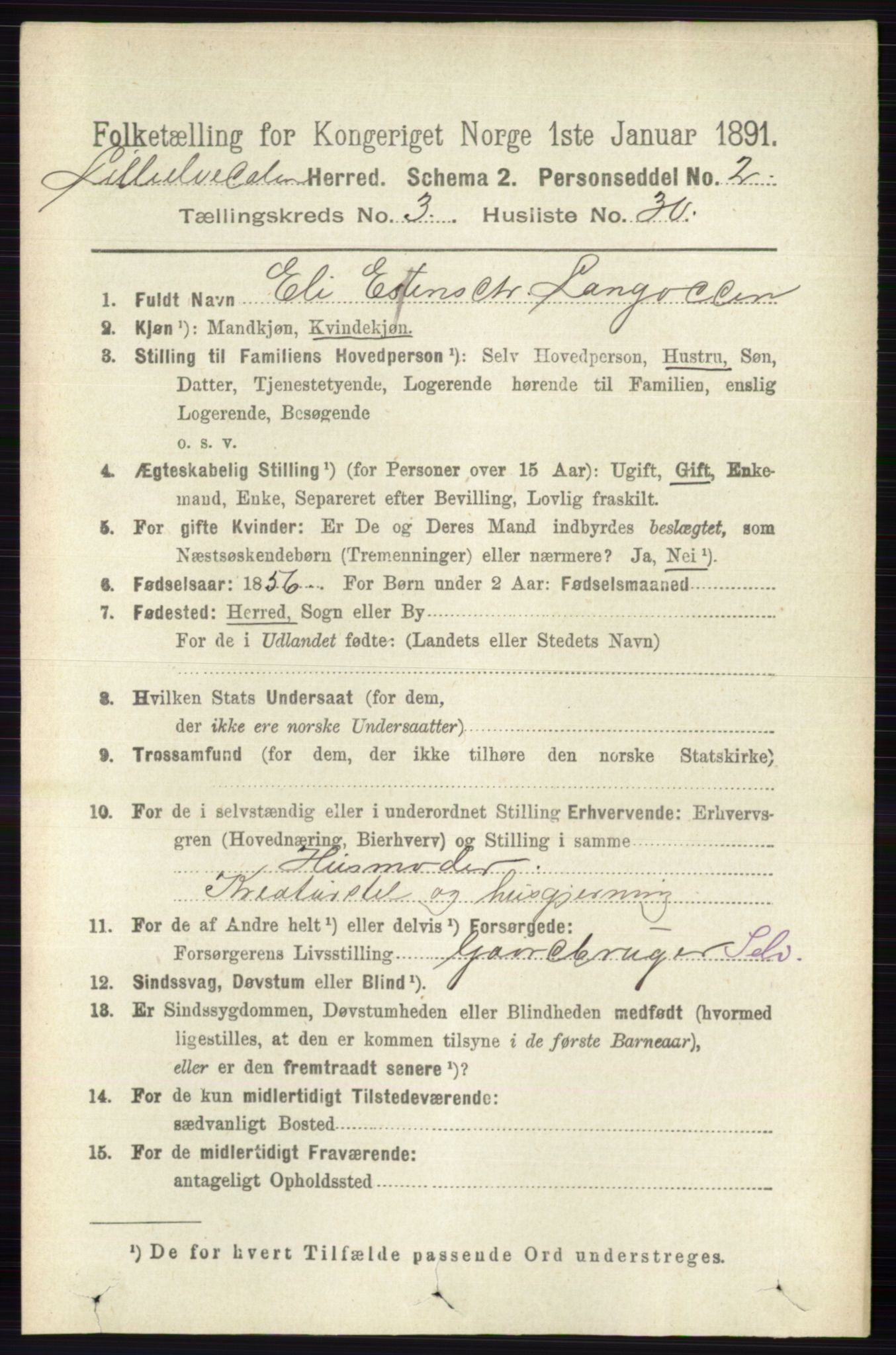 RA, 1891 census for 0438 Lille Elvedalen, 1891, p. 1281