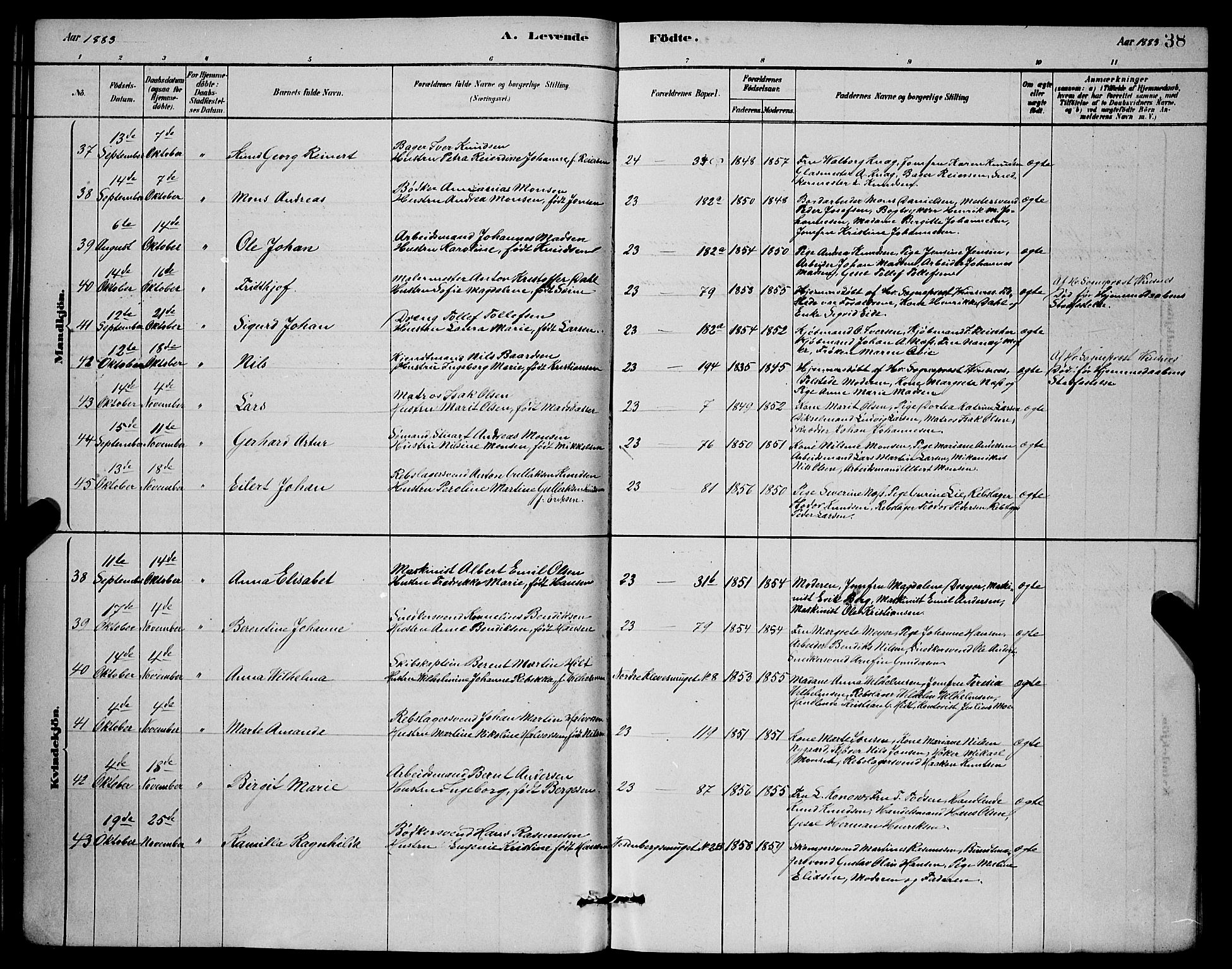 Mariakirken Sokneprestembete, AV/SAB-A-76901/H/Hab/L0004: Parish register (copy) no. A 4, 1878-1892, p. 38