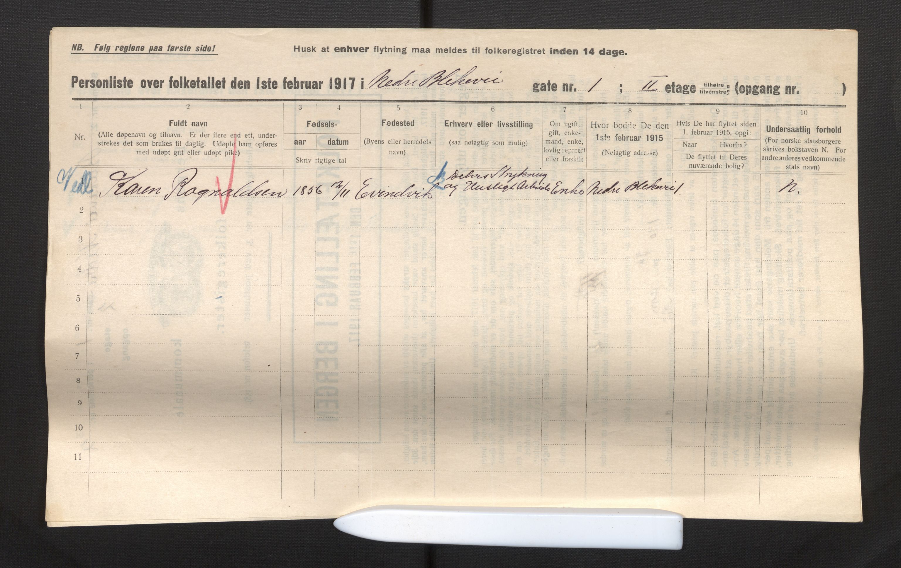 SAB, Municipal Census 1917 for Bergen, 1917, p. 2833