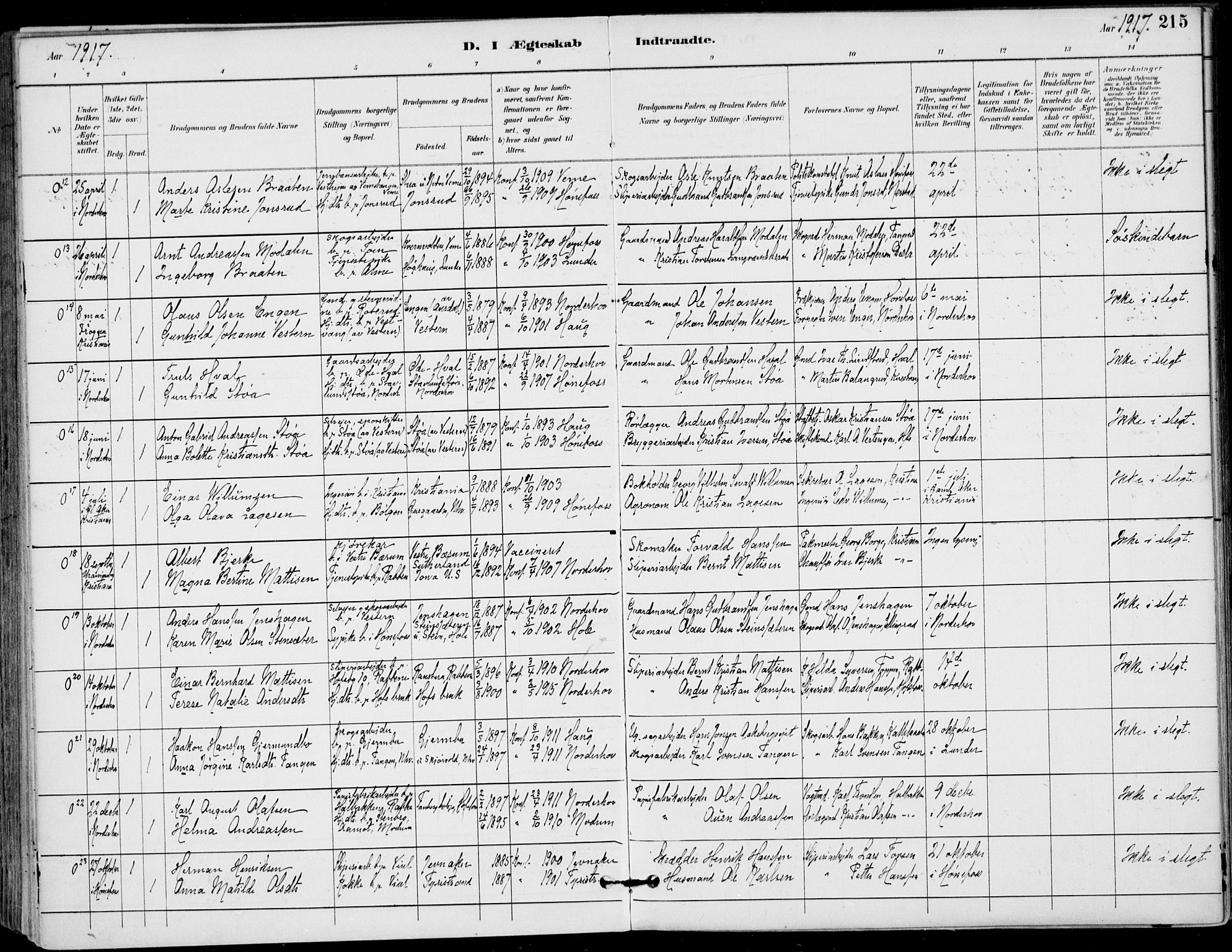 Haug kirkebøker, AV/SAKO-A-604/F/Fa/L0001: Parish register (official) no. 1, 1885-1917, p. 215