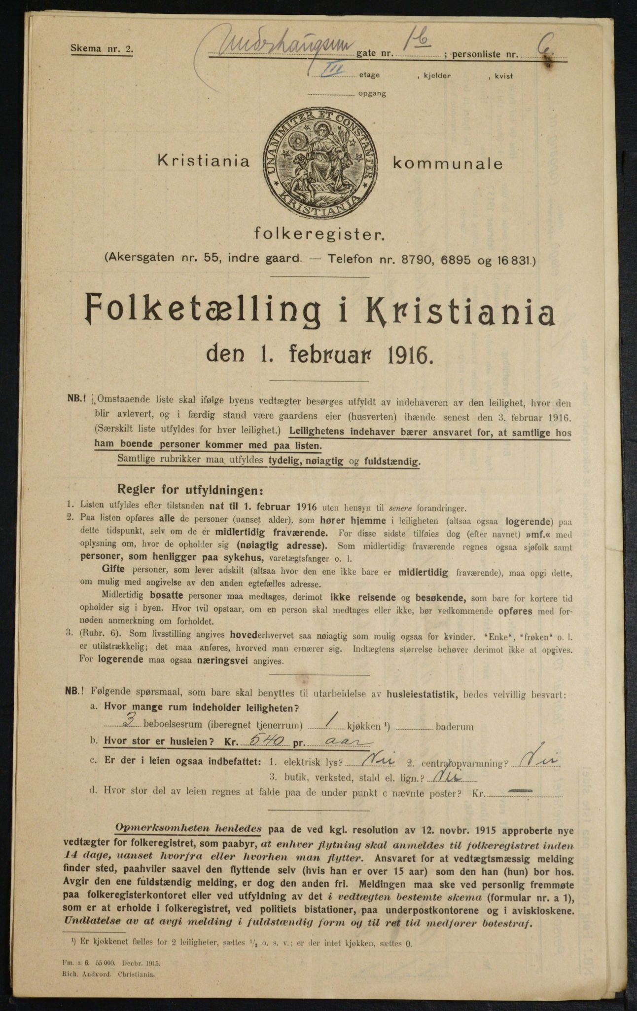 OBA, Municipal Census 1916 for Kristiania, 1916, p. 123488