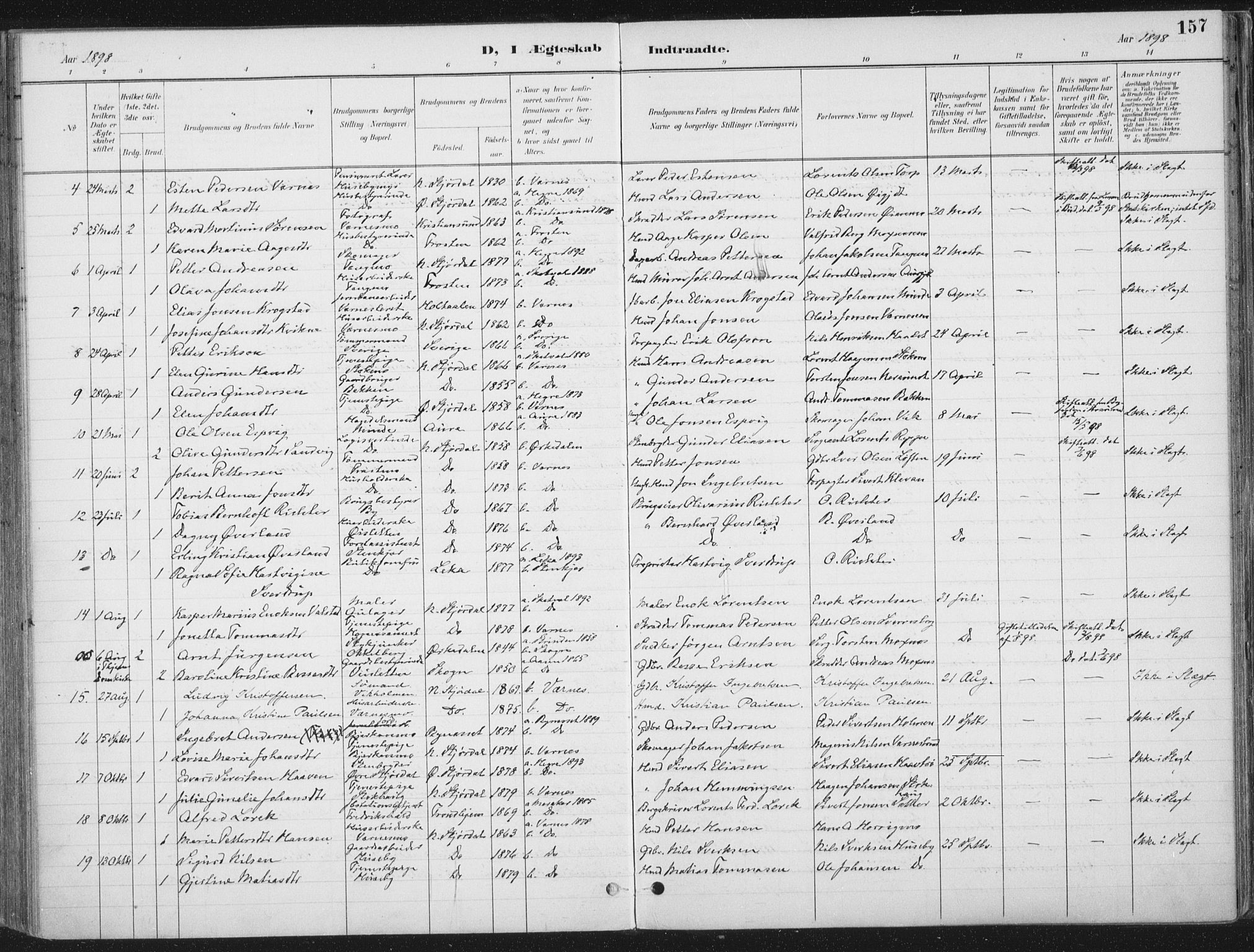 Ministerialprotokoller, klokkerbøker og fødselsregistre - Nord-Trøndelag, AV/SAT-A-1458/709/L0082: Parish register (official) no. 709A22, 1896-1916, p. 157