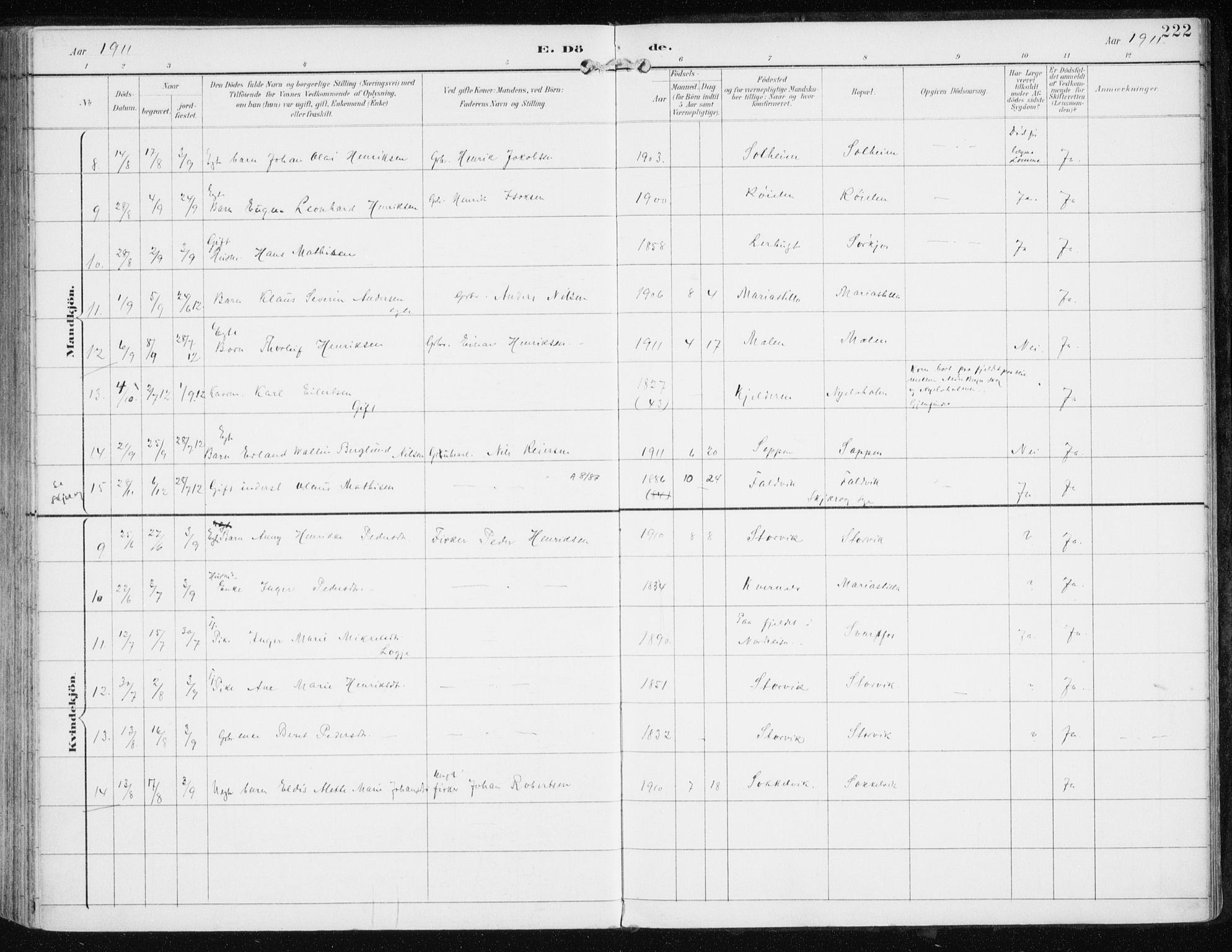 Skjervøy sokneprestkontor, AV/SATØ-S-1300/H/Ha/Haa/L0017kirke: Parish register (official) no. 17, 1895-1911, p. 222