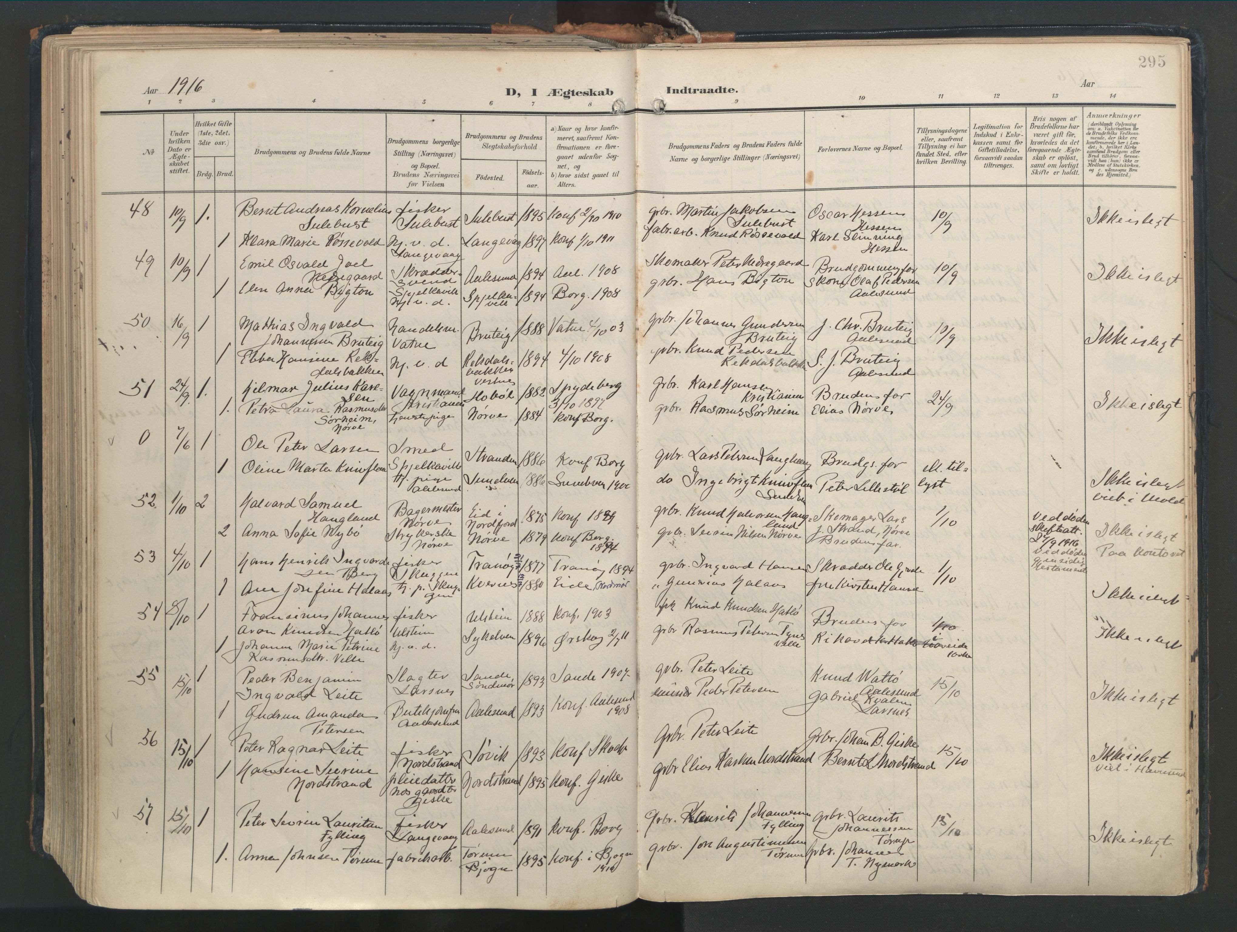 Ministerialprotokoller, klokkerbøker og fødselsregistre - Møre og Romsdal, AV/SAT-A-1454/528/L0411: Parish register (official) no. 528A20, 1907-1920, p. 295