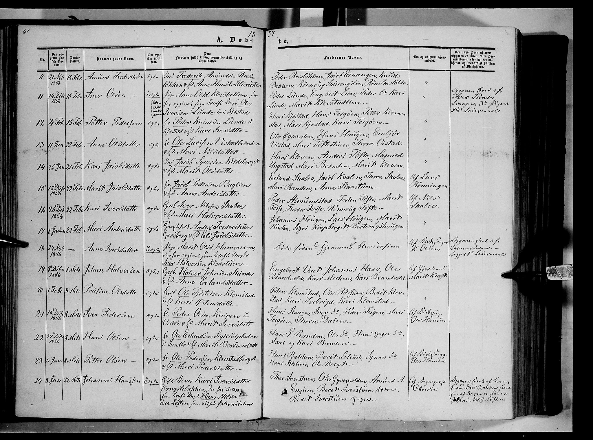 Nord-Fron prestekontor, SAH/PREST-080/H/Ha/Haa/L0001: Parish register (official) no. 1, 1851-1864, p. 61