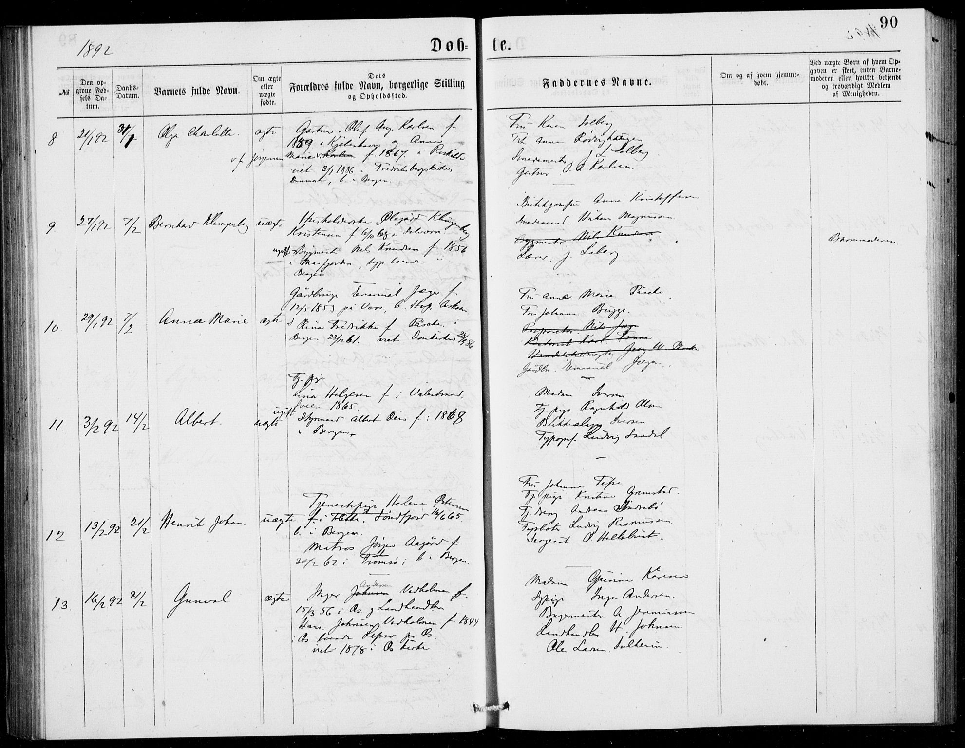 Fødselsstiftelsens sokneprestembete, ført av overlegen*, SAB/-: Parish register (official) no. A 2, 1884-1900, p. 90