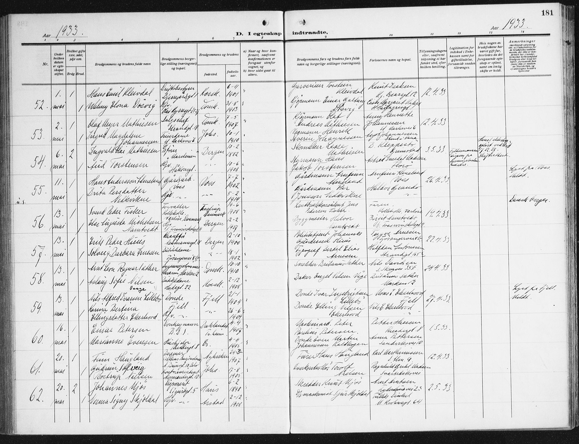 Domkirken sokneprestembete, SAB/A-74801/H/Haa/L0039: Parish register (official) no. D 6, 1921-1937, p. 181