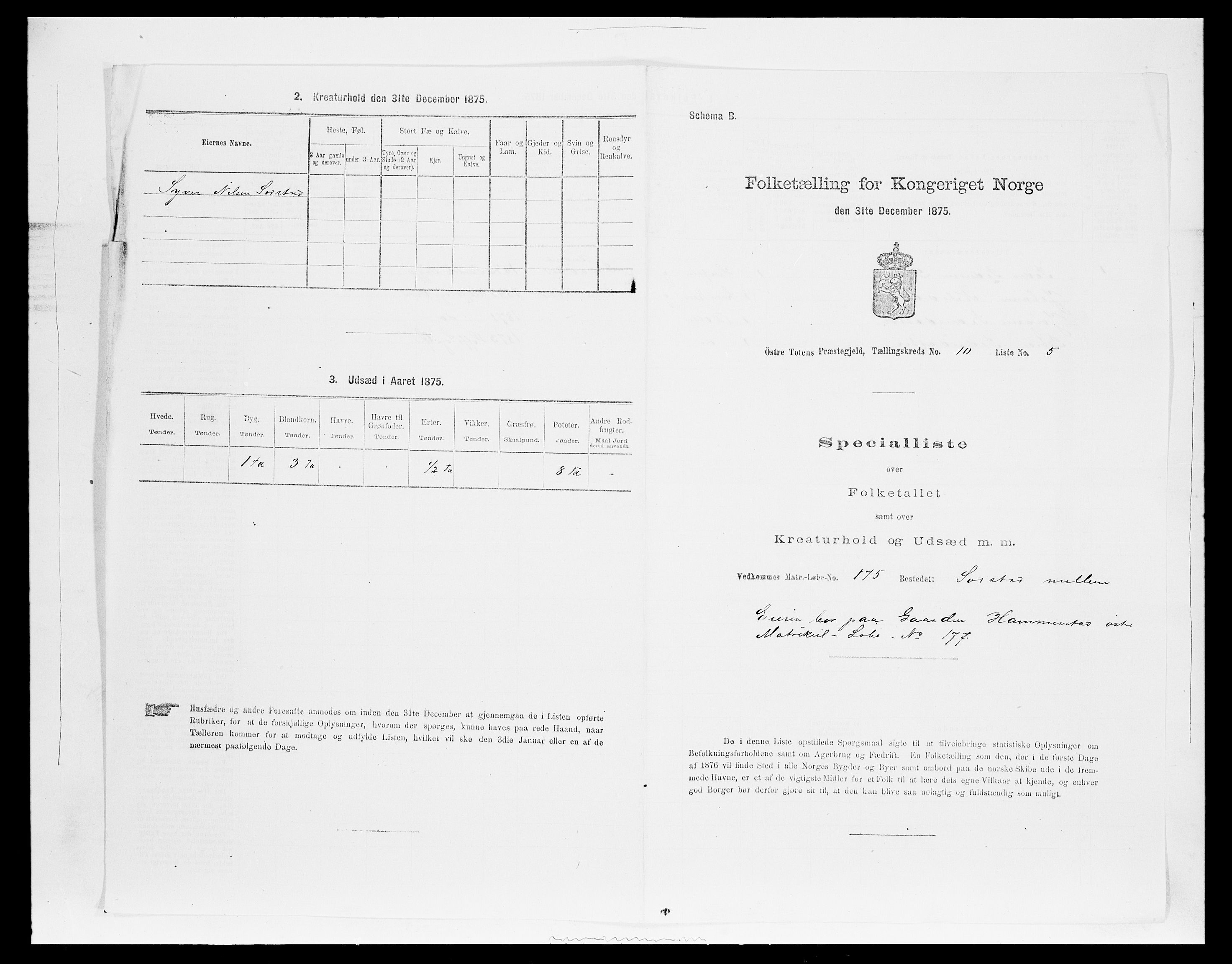 SAH, 1875 census for 0528P Østre Toten, 1875, p. 1828