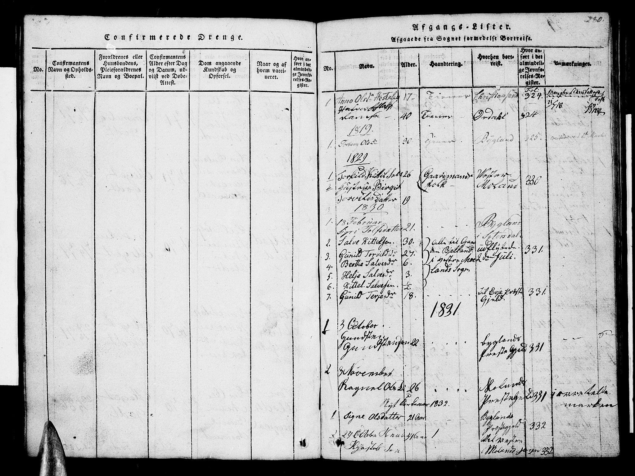 Åmli sokneprestkontor, SAK/1111-0050/F/Fb/Fbb/L0001: Parish register (copy) no. B 1, 1816-1889, p. 280