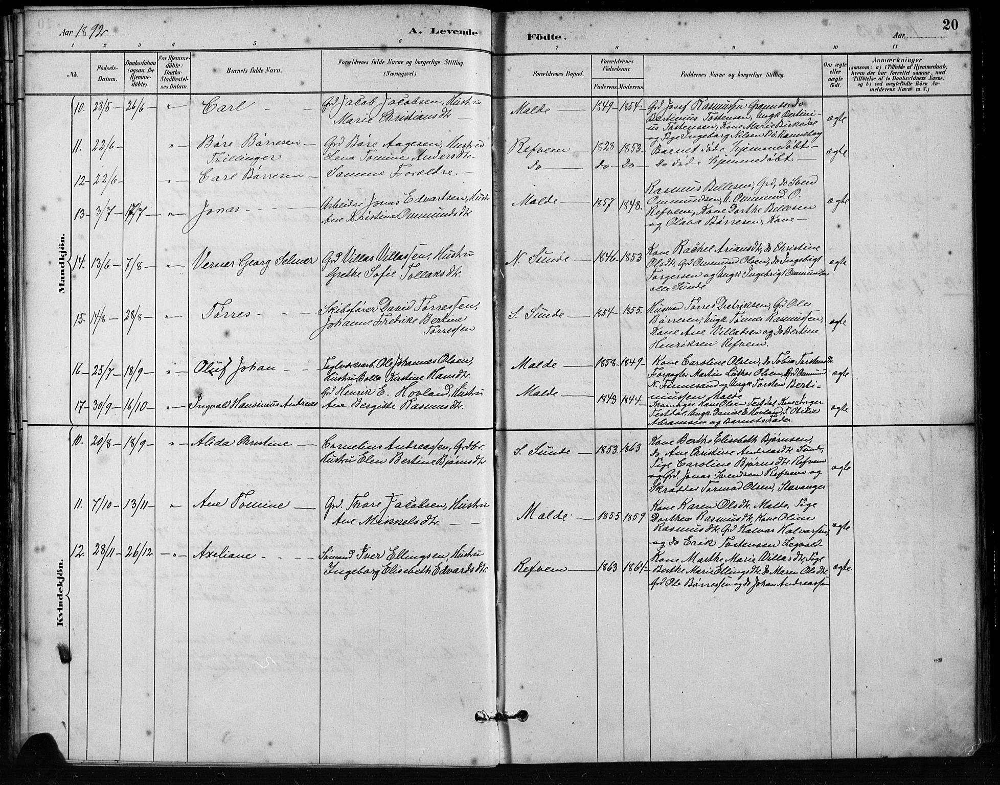 Håland sokneprestkontor, AV/SAST-A-101802/001/30BA/L0011: Parish register (official) no. A 10, 1883-1900, p. 20