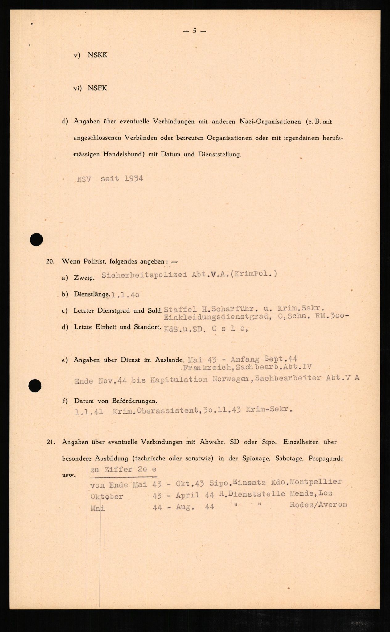 Forsvaret, Forsvarets overkommando II, AV/RA-RAFA-3915/D/Db/L0006: CI Questionaires. Tyske okkupasjonsstyrker i Norge. Tyskere., 1945-1946, p. 400