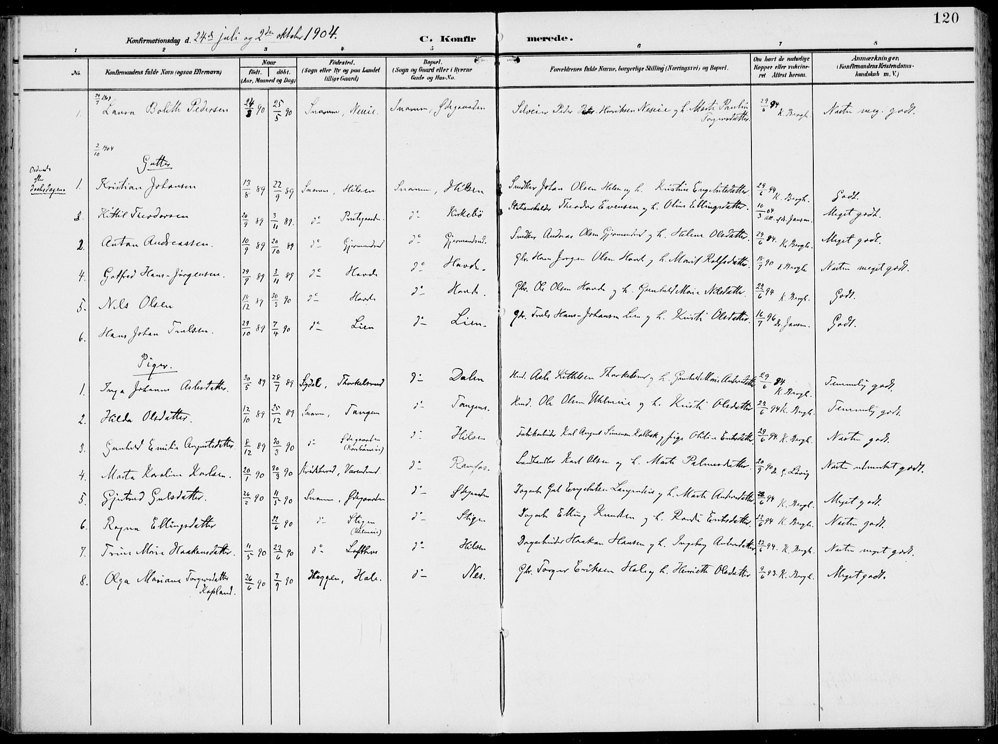 Modum kirkebøker, AV/SAKO-A-234/F/Fa/L0019: Parish register (official) no. 19, 1890-1914, p. 120