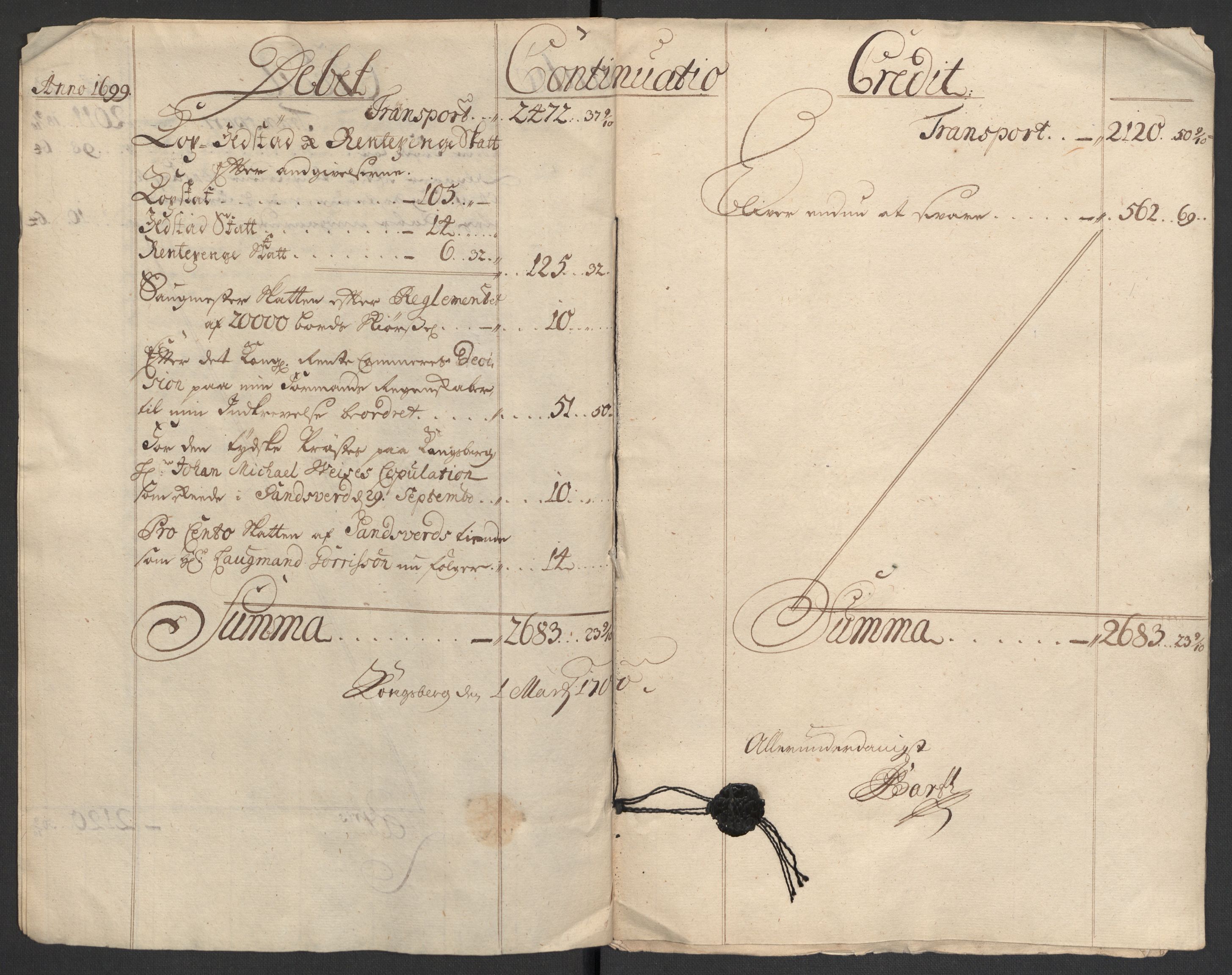 Rentekammeret inntil 1814, Reviderte regnskaper, Fogderegnskap, AV/RA-EA-4092/R24/L1577: Fogderegnskap Numedal og Sandsvær, 1698-1700, p. 14