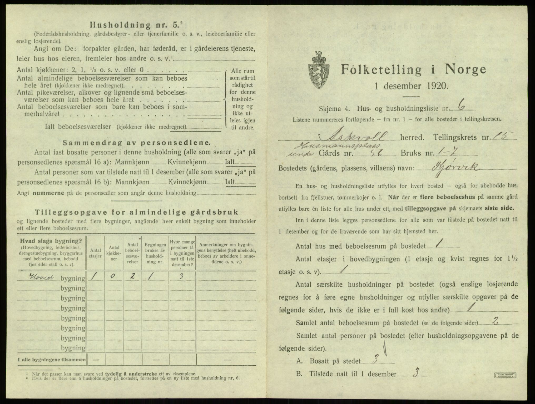 SAB, 1920 census for Askvoll, 1920, p. 778