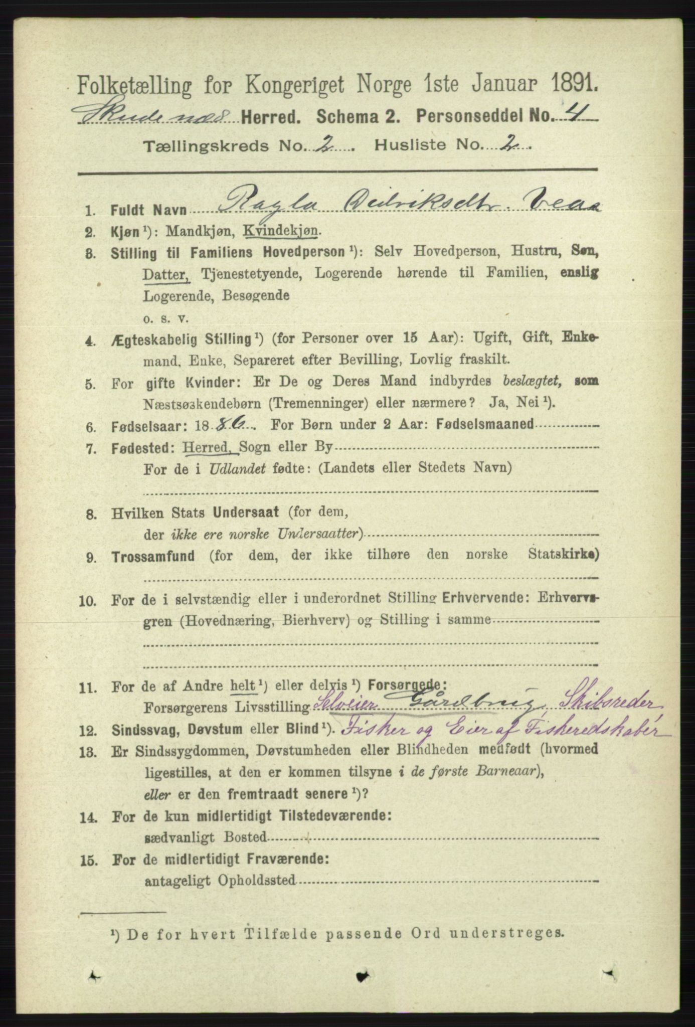 RA, 1891 census for 1150 Skudenes, 1891, p. 3717