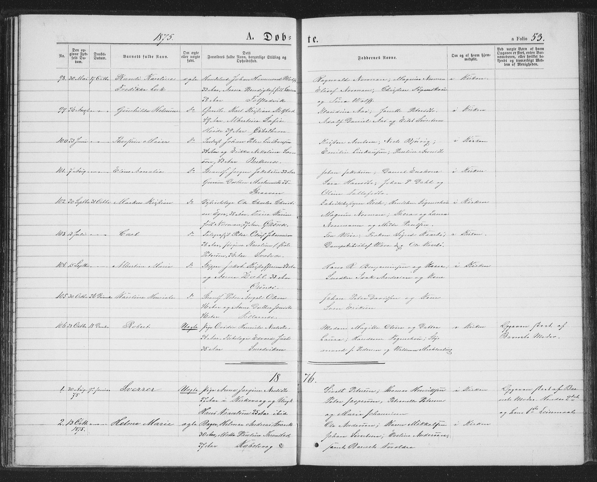 Ministerialprotokoller, klokkerbøker og fødselsregistre - Nordland, AV/SAT-A-1459/874/L1074: Parish register (copy) no. 874C03, 1870-1876, p. 53