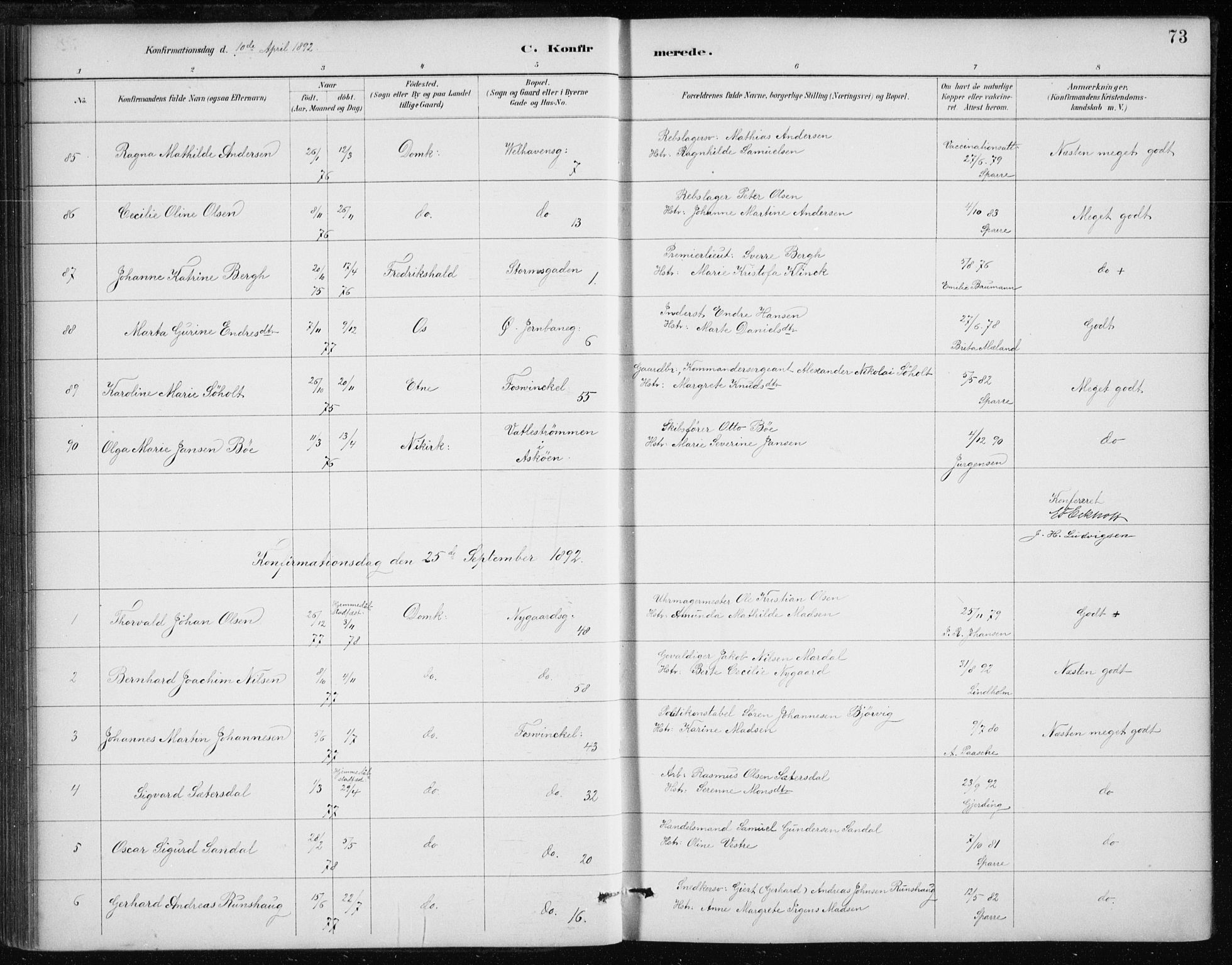 Johanneskirken sokneprestembete, SAB/A-76001/H/Haa/L0008: Parish register (official) no. C 1, 1885-1907, p. 73