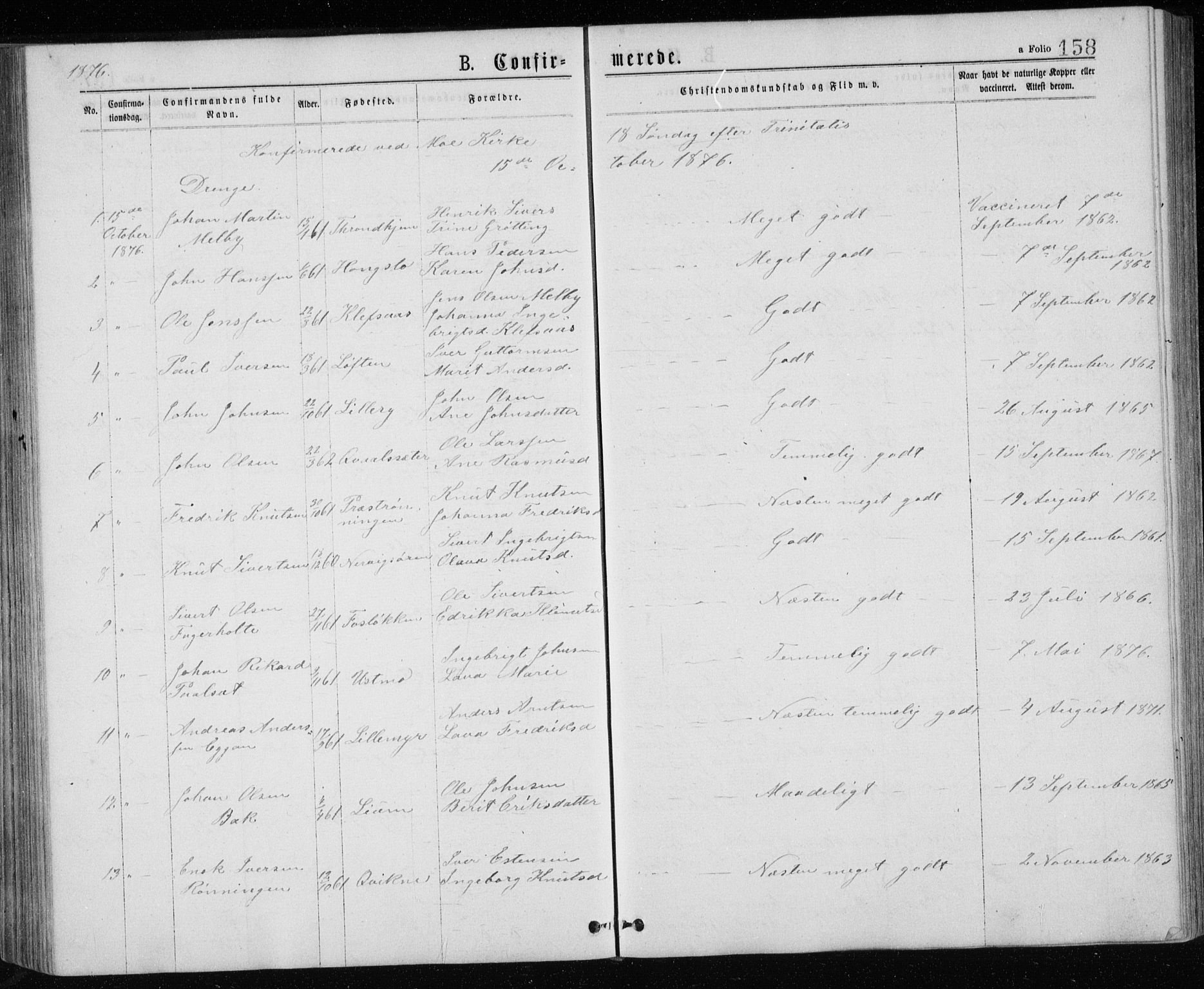 Ministerialprotokoller, klokkerbøker og fødselsregistre - Sør-Trøndelag, AV/SAT-A-1456/671/L0843: Parish register (copy) no. 671C02, 1873-1892, p. 158