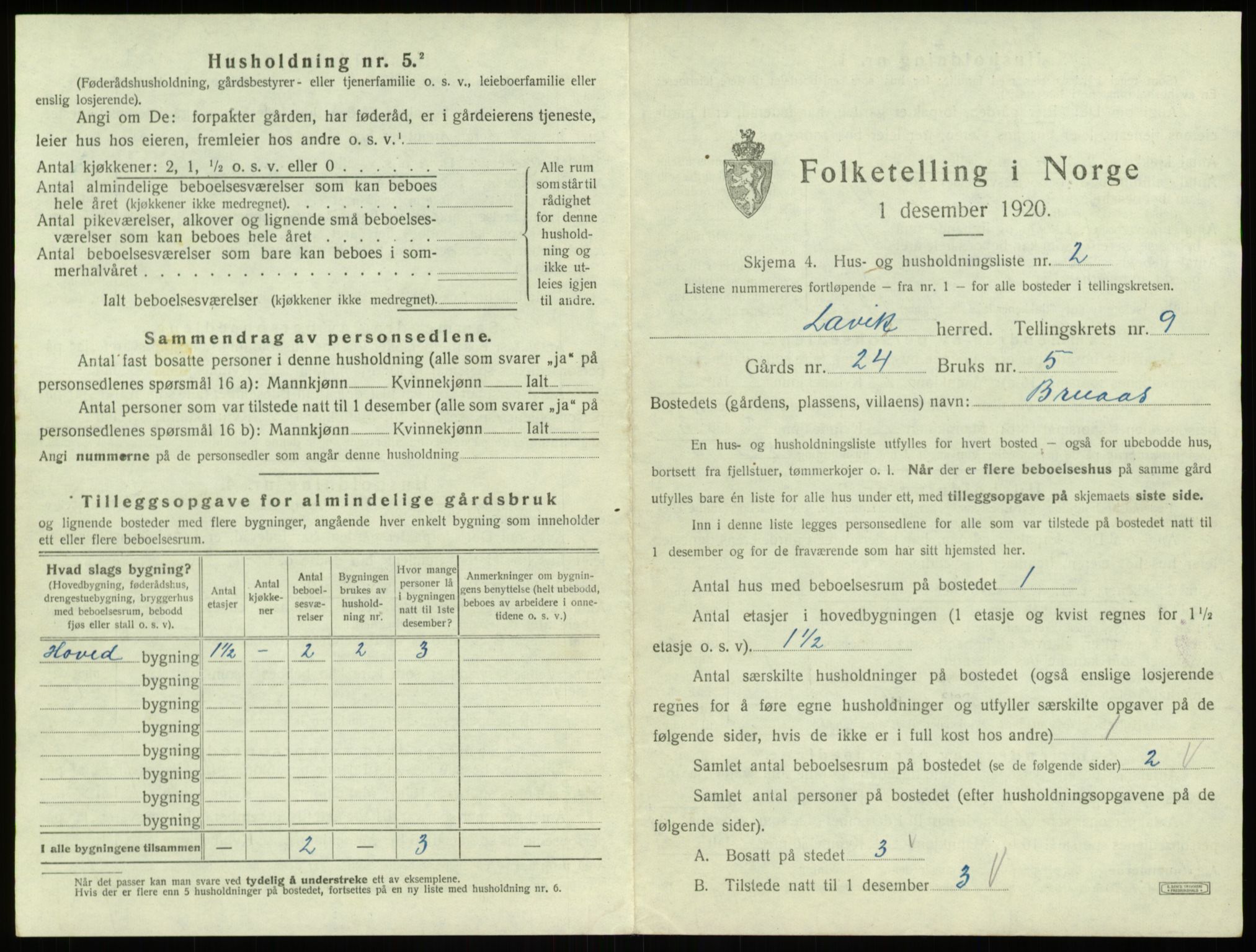 SAB, 1920 census for Lavik, 1920, p. 295