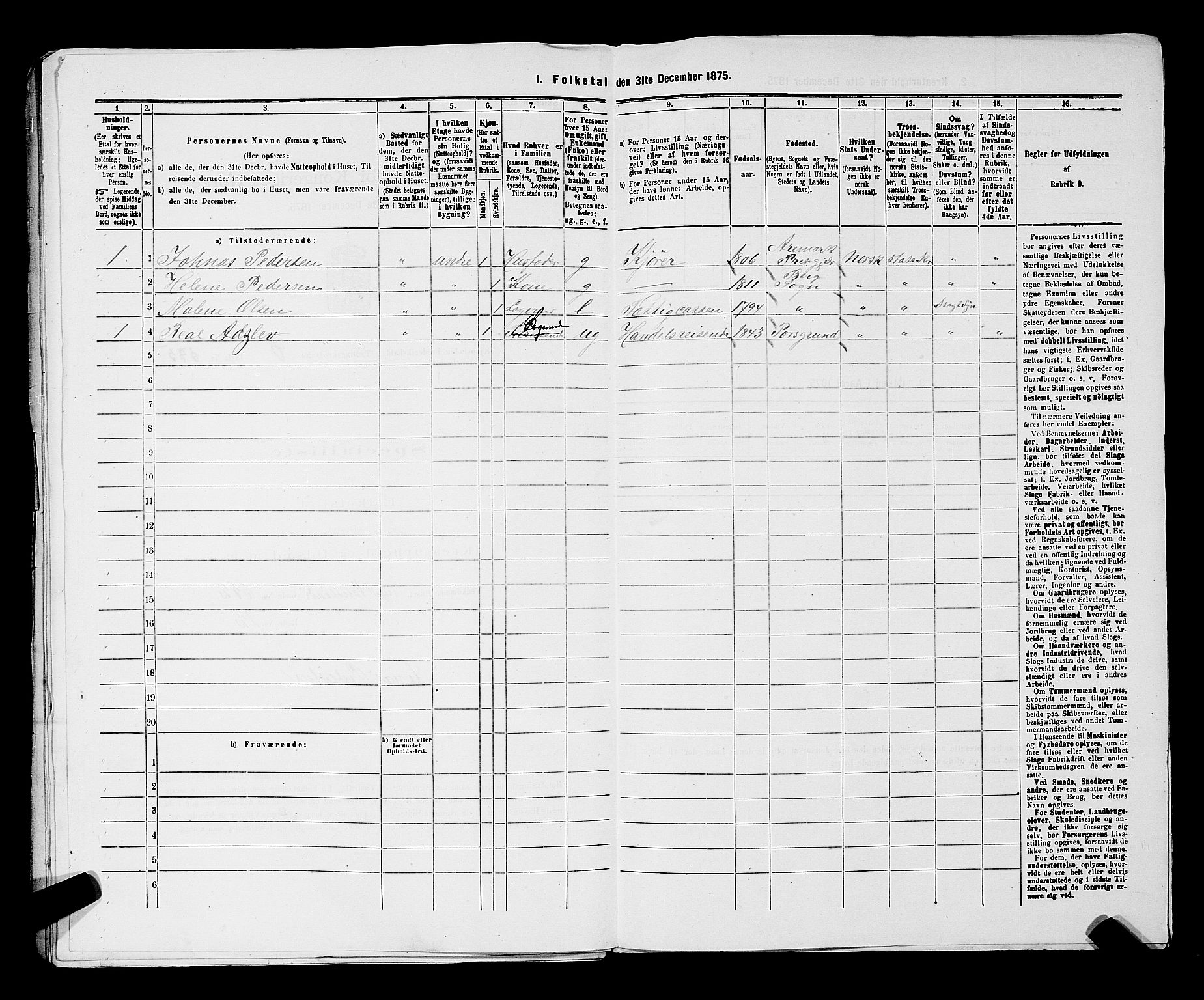 RA, 1875 census for 0101P Fredrikshald, 1875, p. 1422