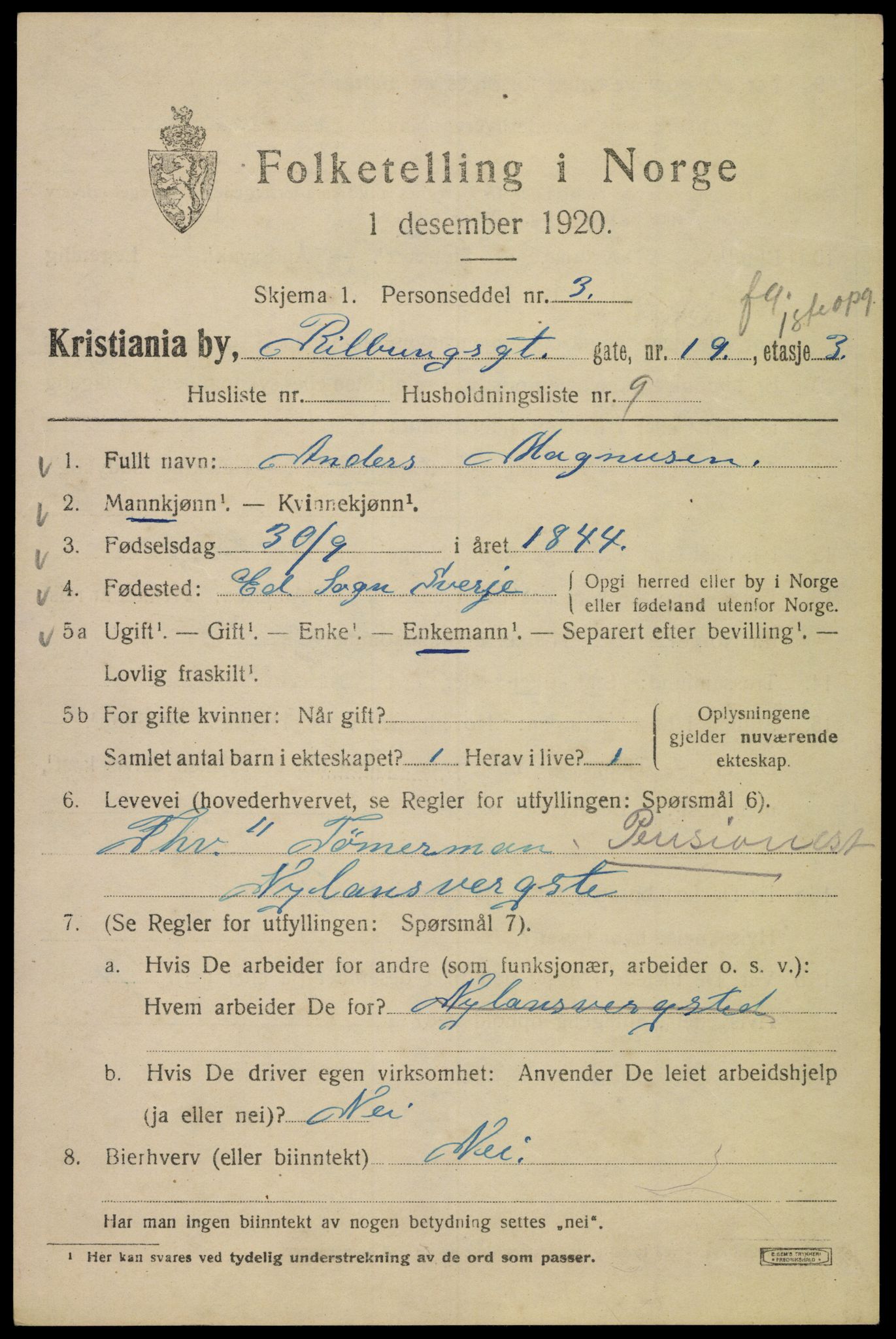 SAO, 1920 census for Kristiania, 1920, p. 462407