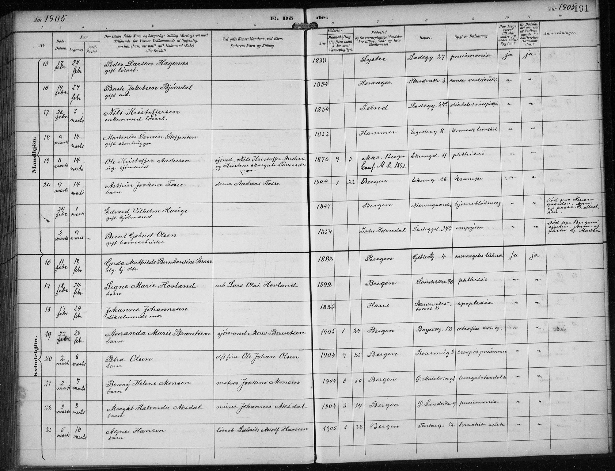 Sandviken Sokneprestembete, AV/SAB-A-77601/H/Ha/L0018: Parish register (official) no. E 1, 1893-1905, p. 191