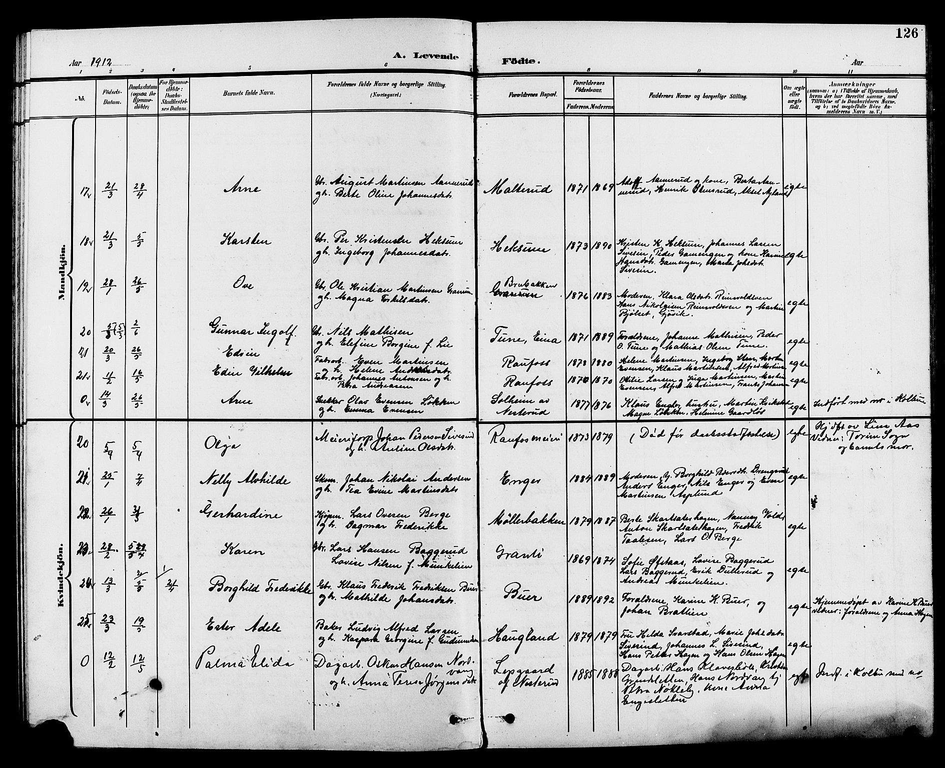 Vestre Toten prestekontor, AV/SAH-PREST-108/H/Ha/Hab/L0010: Parish register (copy) no. 10, 1900-1912, p. 126