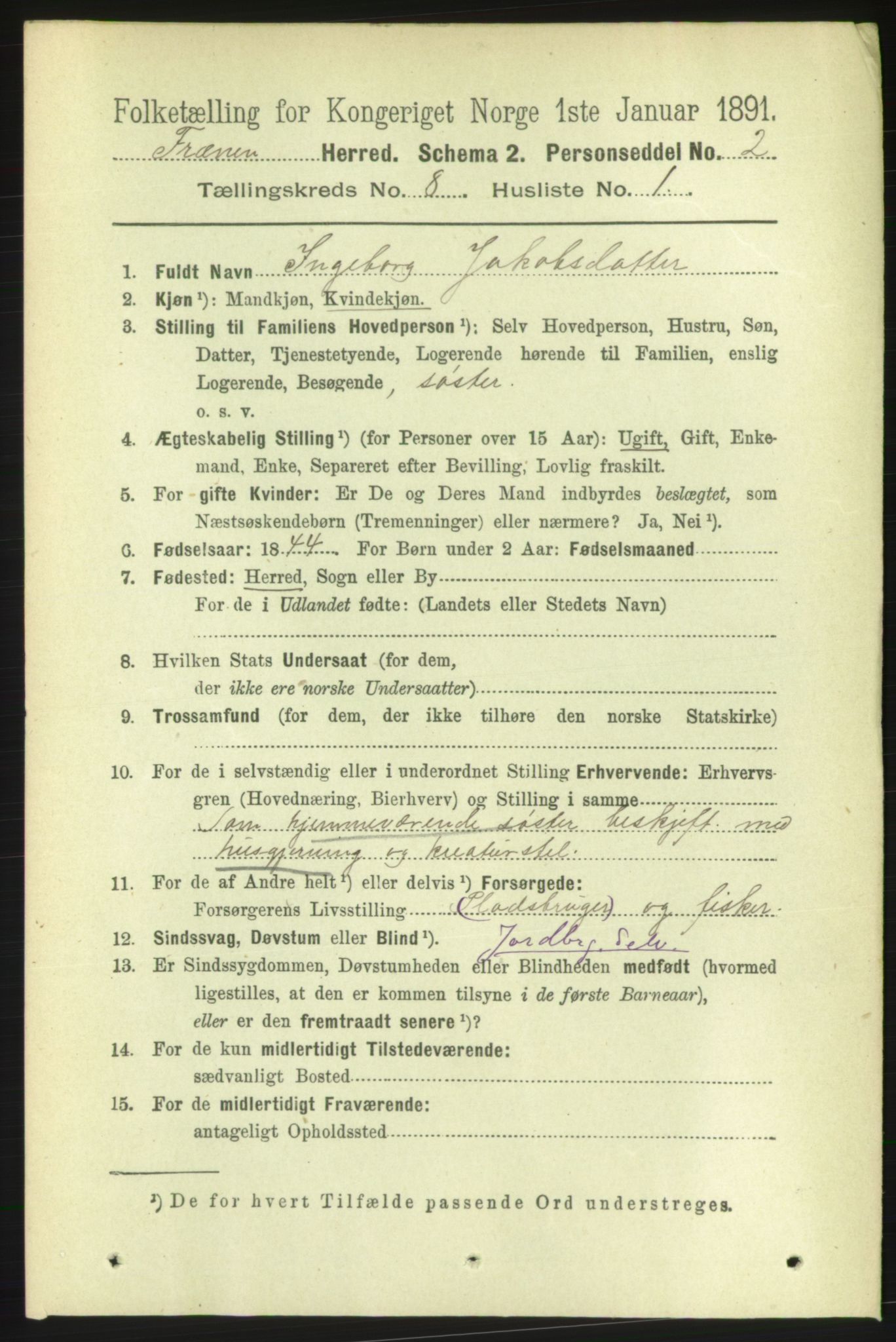 RA, 1891 census for 1548 Fræna, 1891, p. 2644