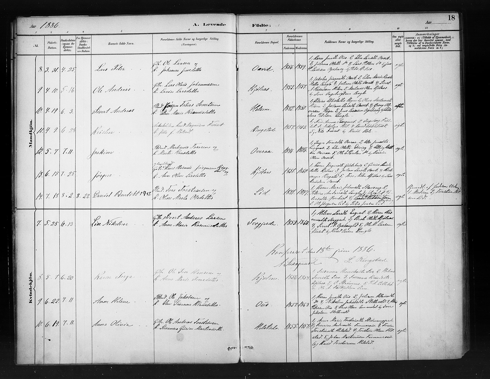 Ministerialprotokoller, klokkerbøker og fødselsregistre - Møre og Romsdal, SAT/A-1454/520/L0283: Parish register (official) no. 520A12, 1882-1898, p. 18