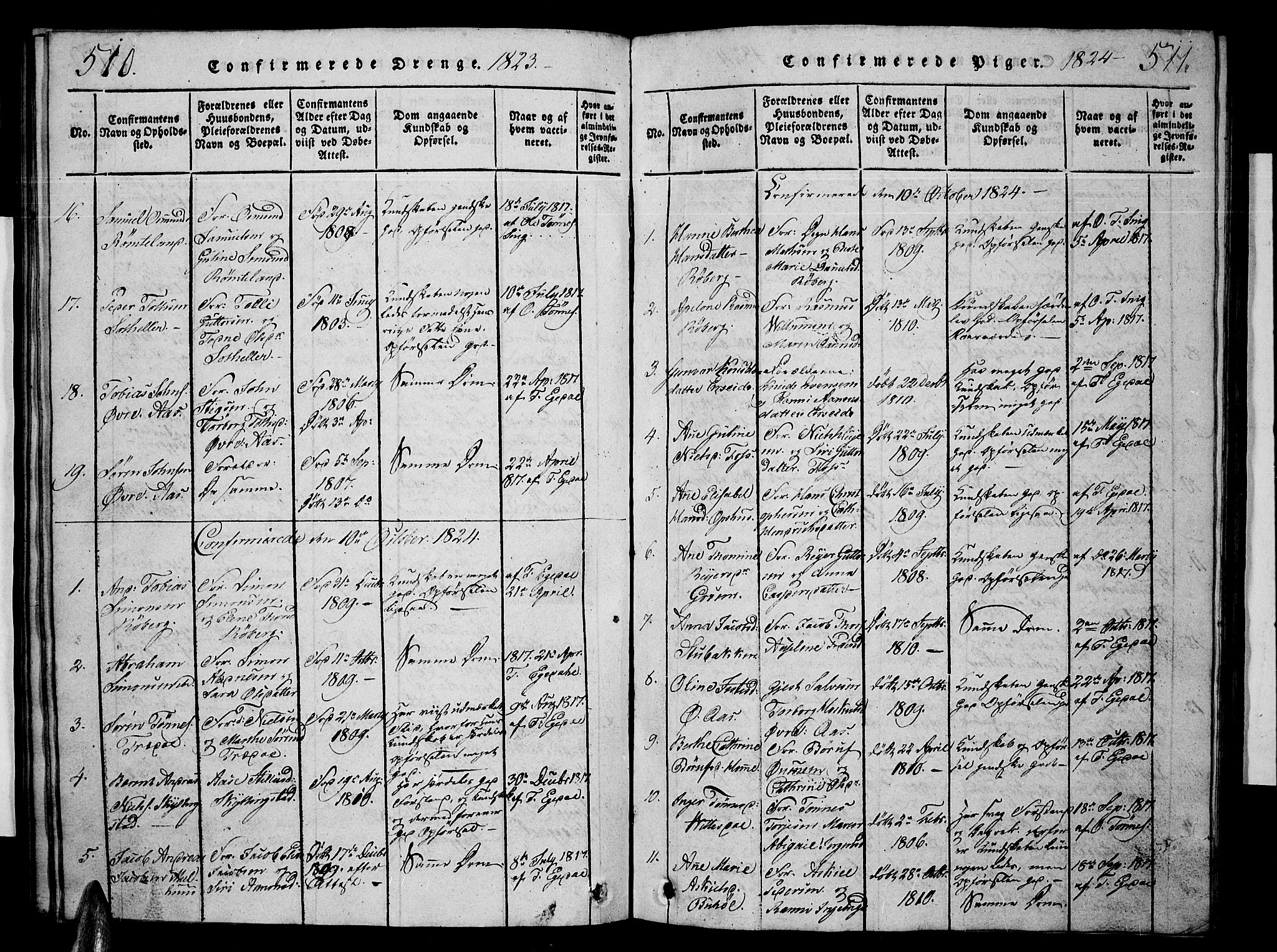 Sør-Audnedal sokneprestkontor, AV/SAK-1111-0039/F/Fb/Fbb/L0001: Parish register (copy) no. B 1, 1815-1827, p. 510-511