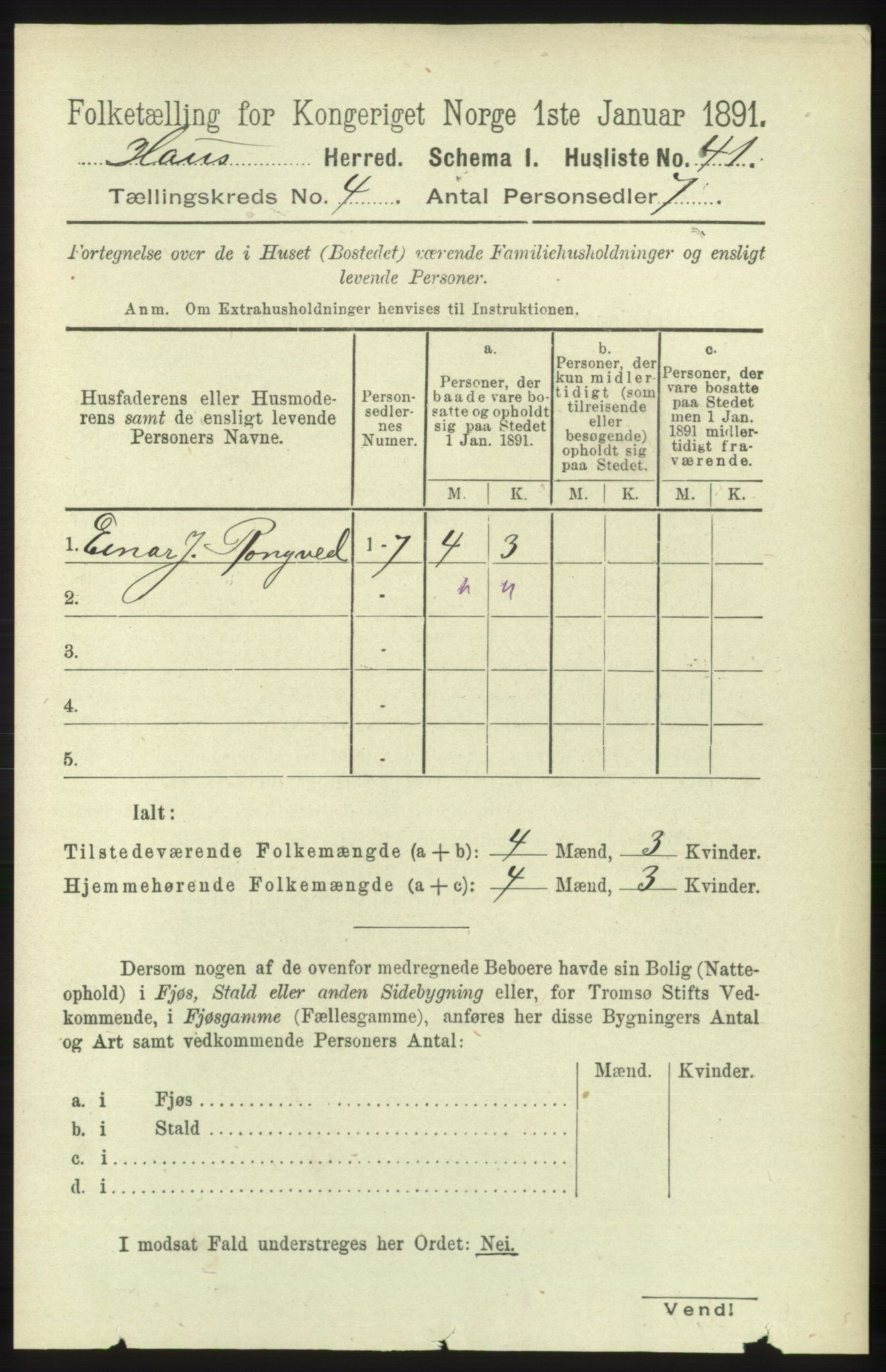 RA, 1891 census for 1250 Haus, 1891, p. 1382