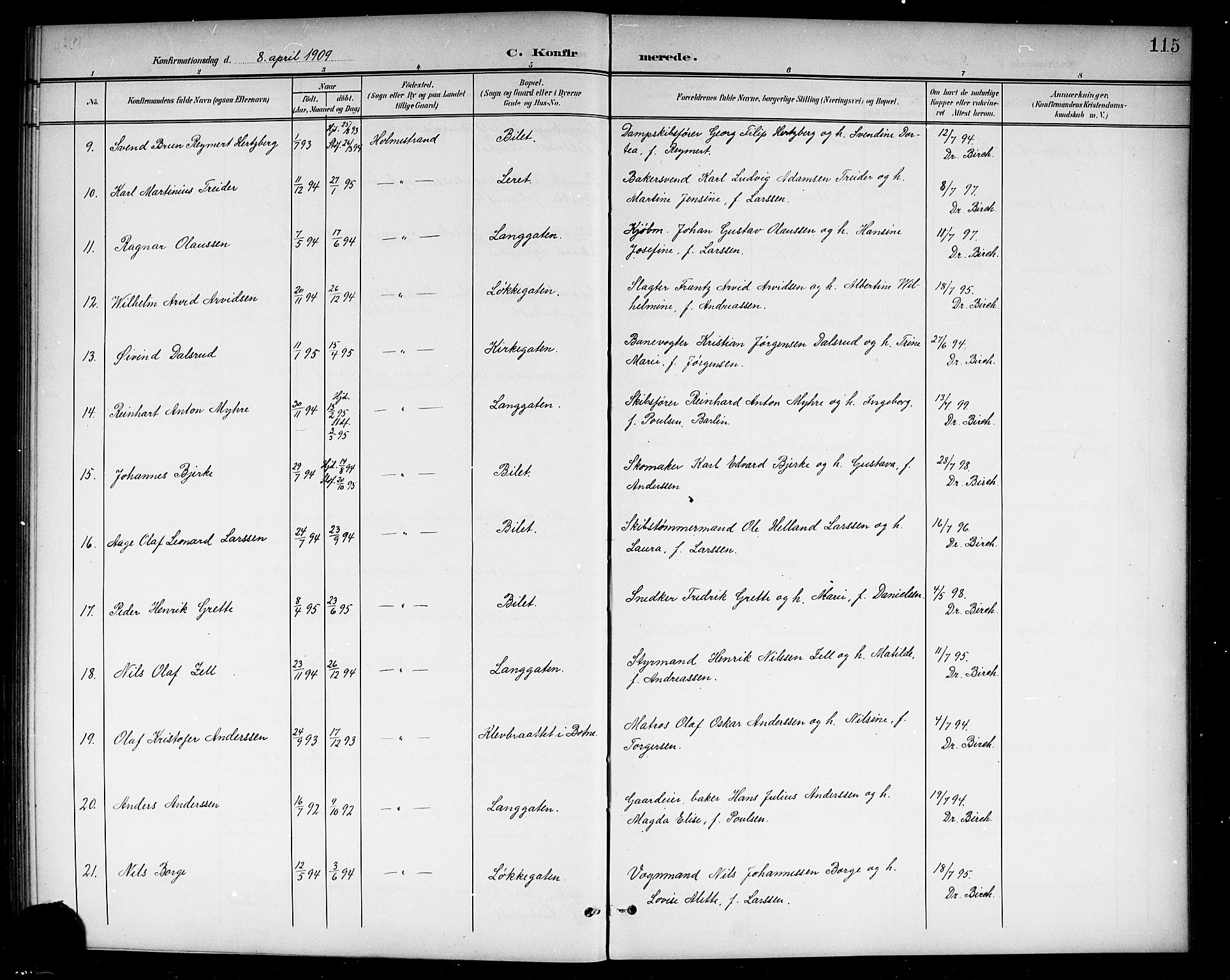 Holmestrand kirkebøker, AV/SAKO-A-346/G/Ga/L0006: Parish register (copy) no. 6, 1901-1923, p. 115