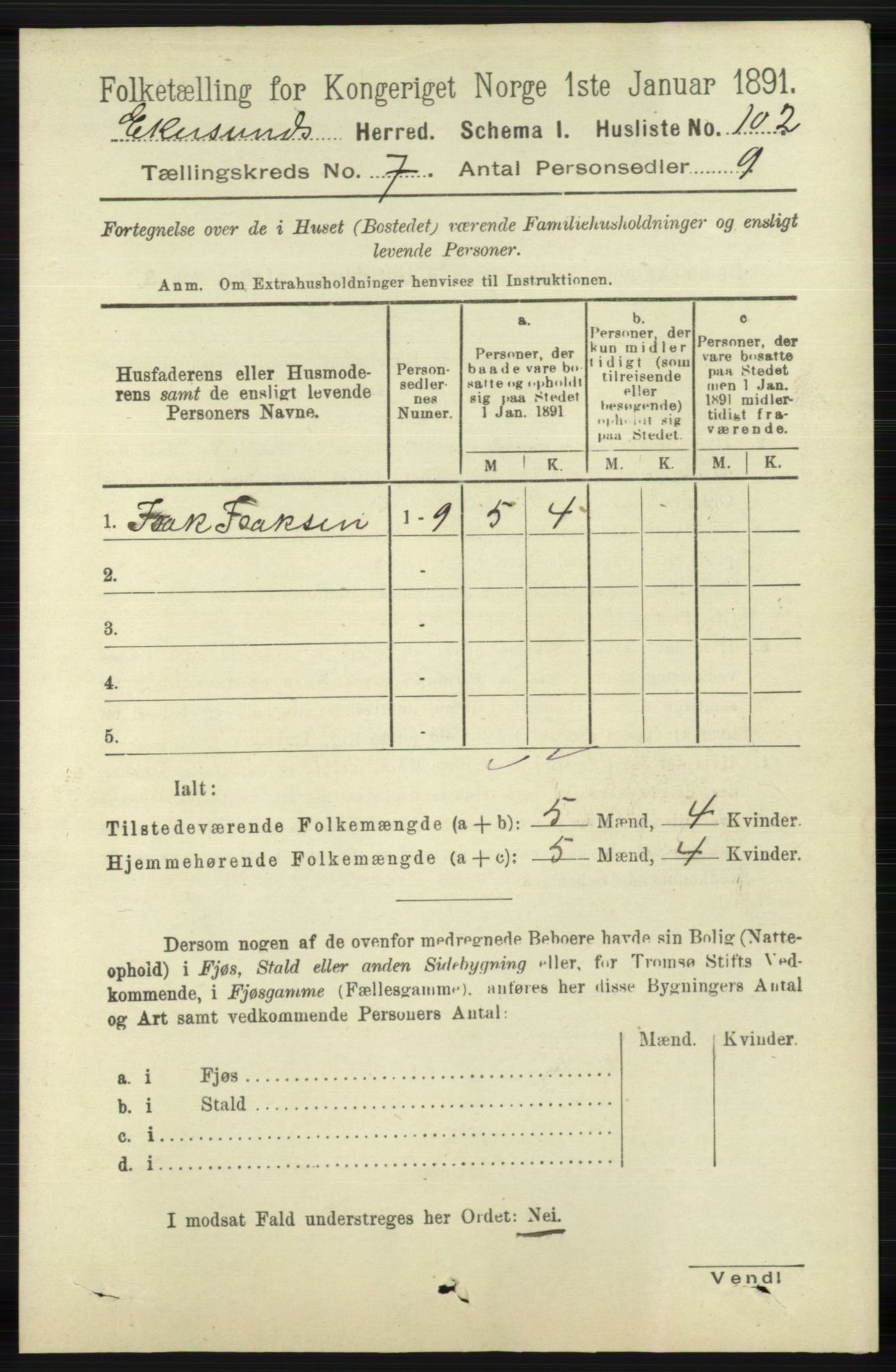 RA, 1891 census for 1116 Eigersund herred, 1891, p. 2827