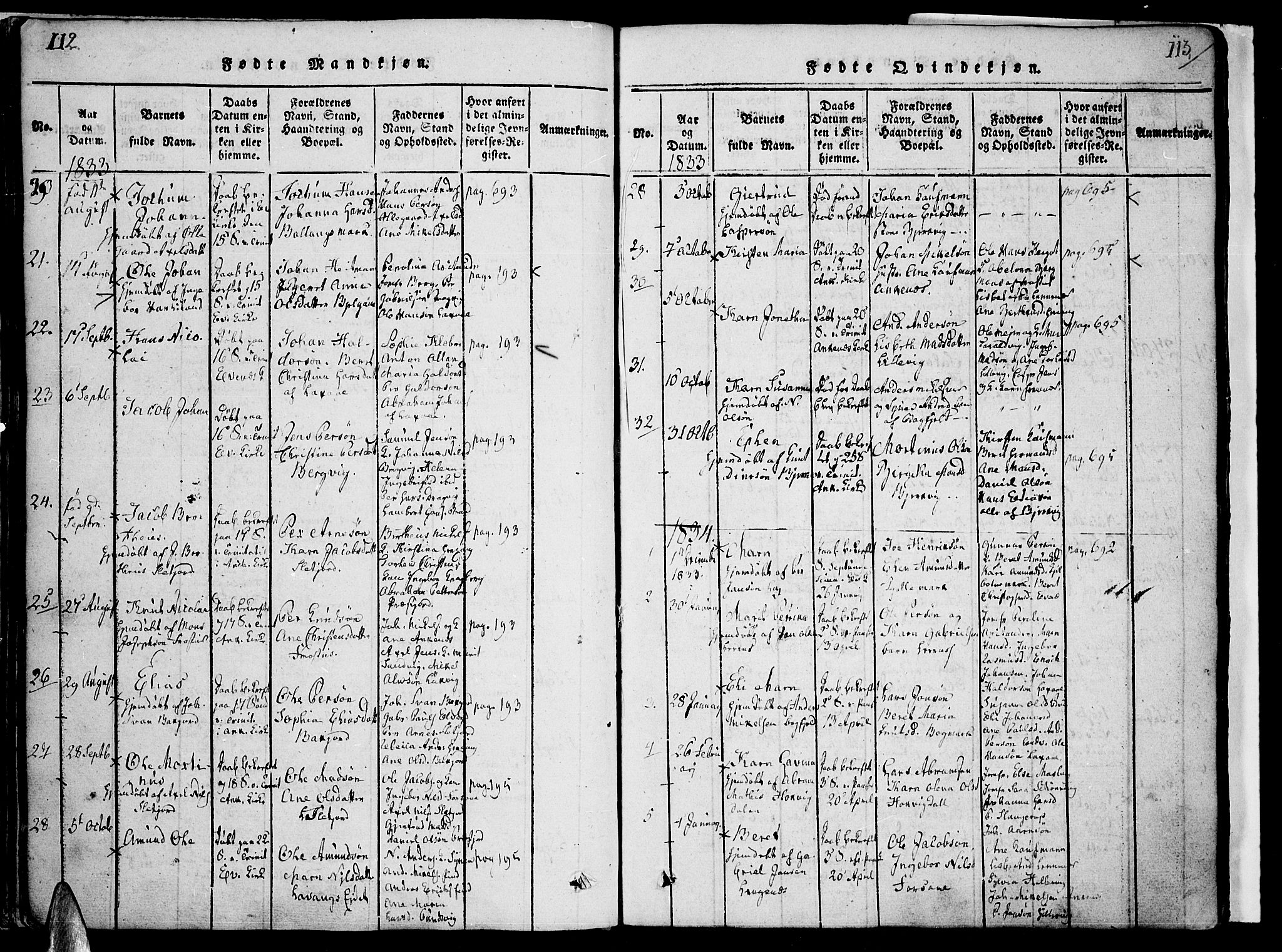 Ministerialprotokoller, klokkerbøker og fødselsregistre - Nordland, SAT/A-1459/863/L0894: Parish register (official) no. 863A06, 1821-1851, p. 112-113