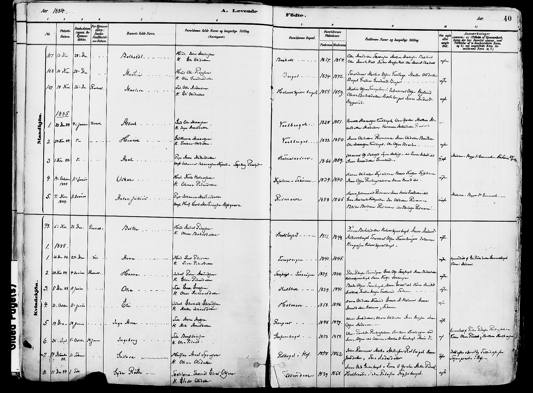 Grue prestekontor, SAH/PREST-036/H/Ha/Haa/L0012: Parish register (official) no. 12, 1881-1897, p. 40