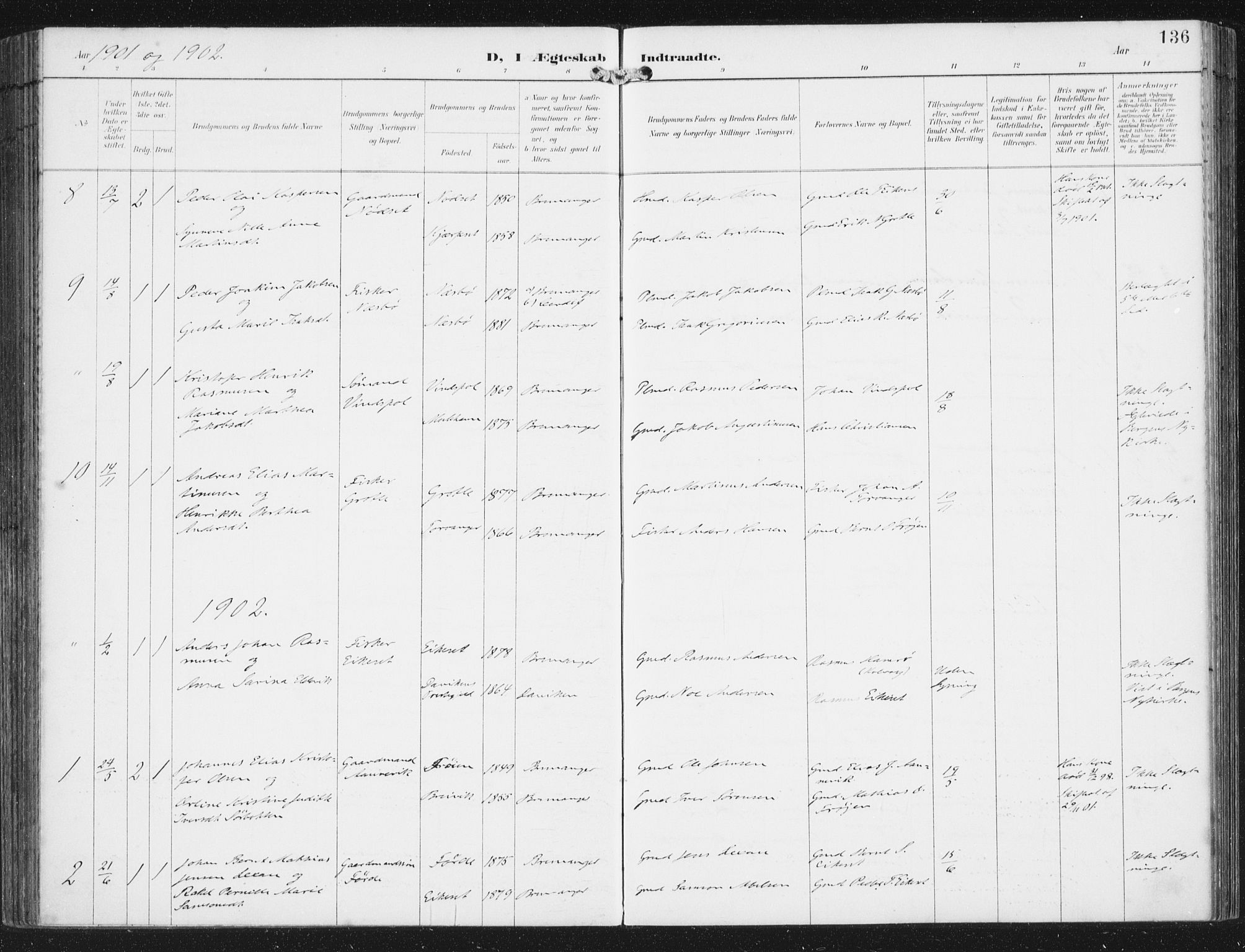 Bremanger sokneprestembete, SAB/A-82201/H/Haa/Haab/L0002: Parish register (official) no. B  2, 1896-1908, p. 136