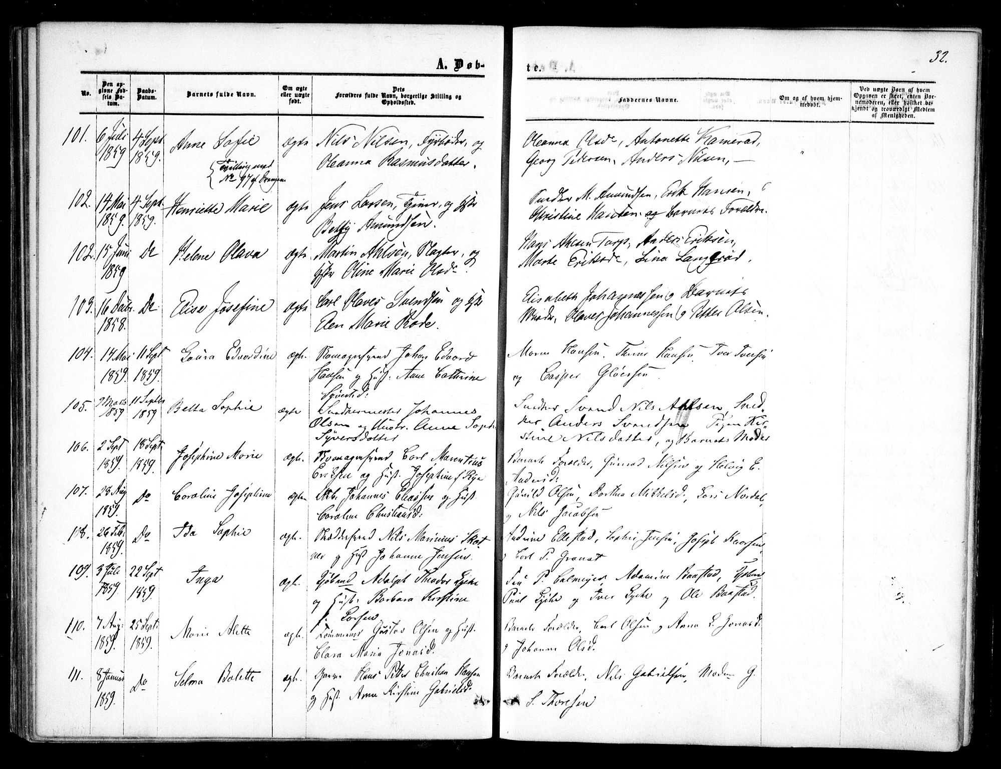 Halden prestekontor Kirkebøker, AV/SAO-A-10909/F/Fa/L0007: Parish register (official) no. I 7, 1857-1865, p. 32