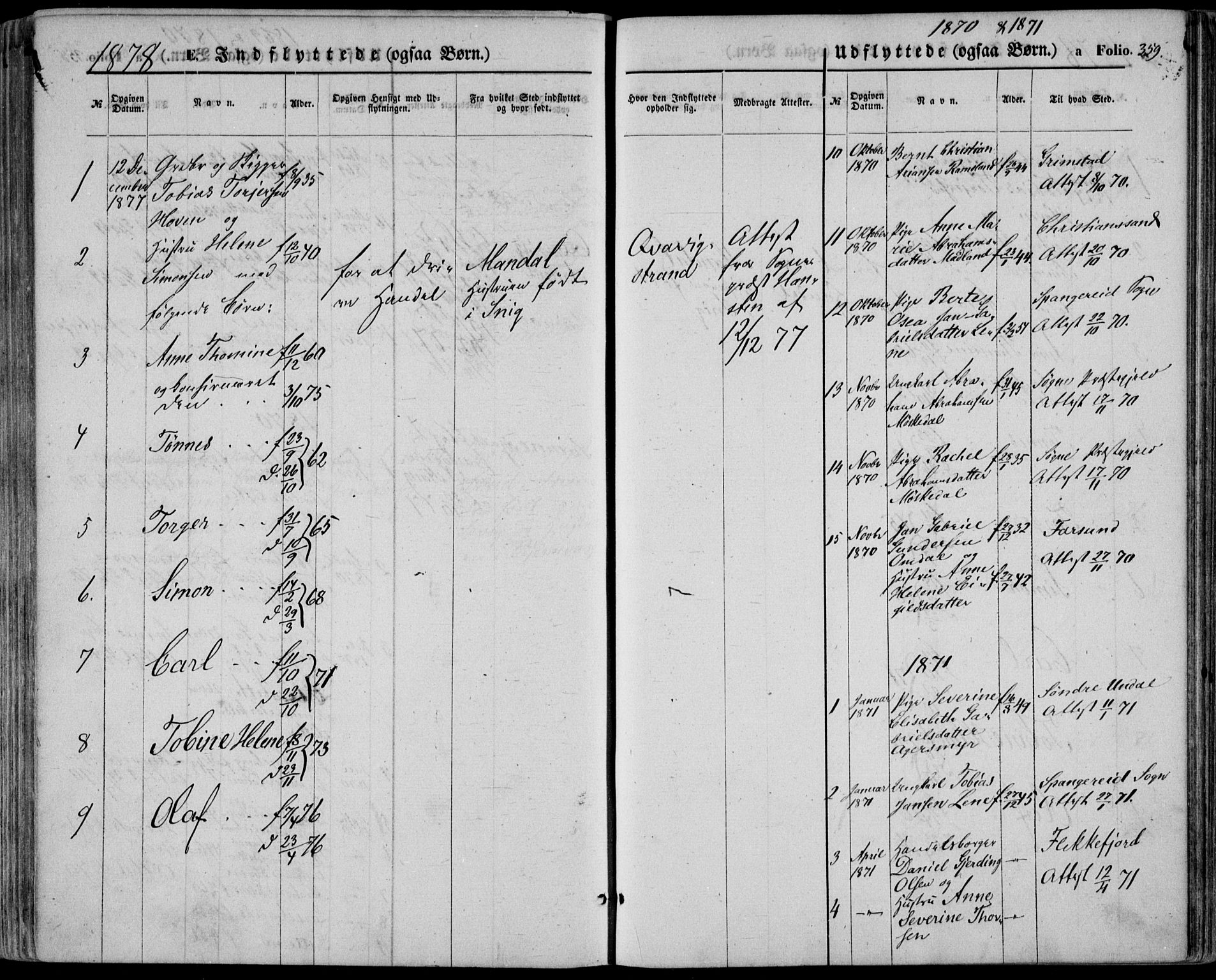 Lyngdal sokneprestkontor, SAK/1111-0029/F/Fa/Fac/L0010: Parish register (official) no. A 10, 1865-1878, p. 359